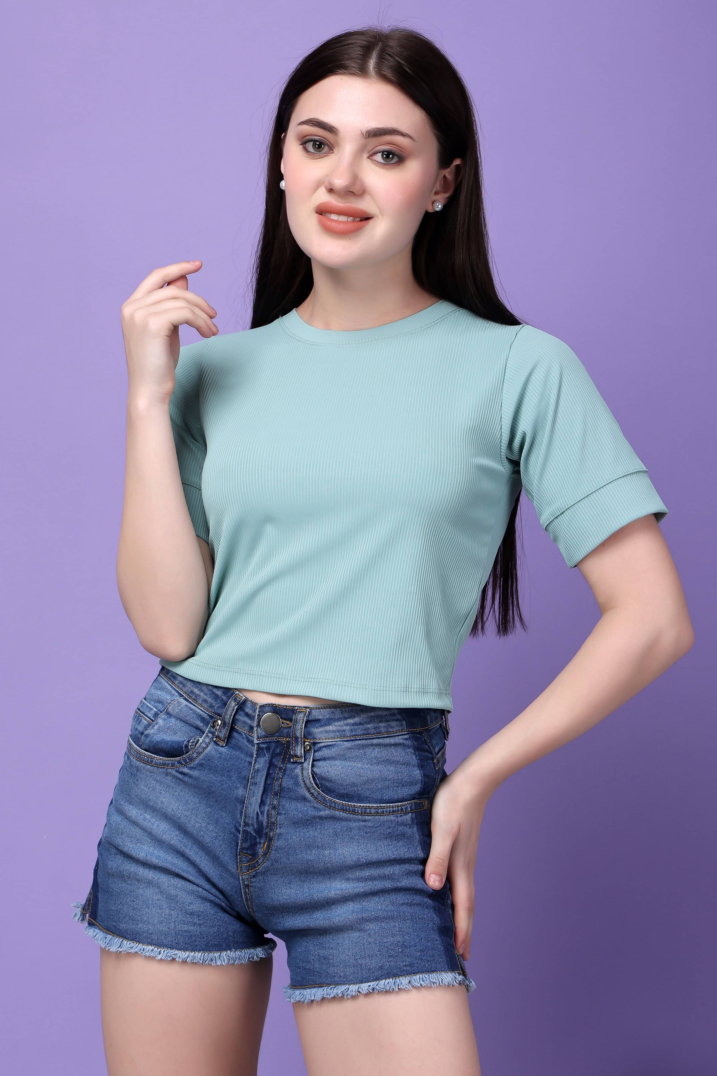     			Bitterlime Women's Cotton Crop Top ( Mint Green )