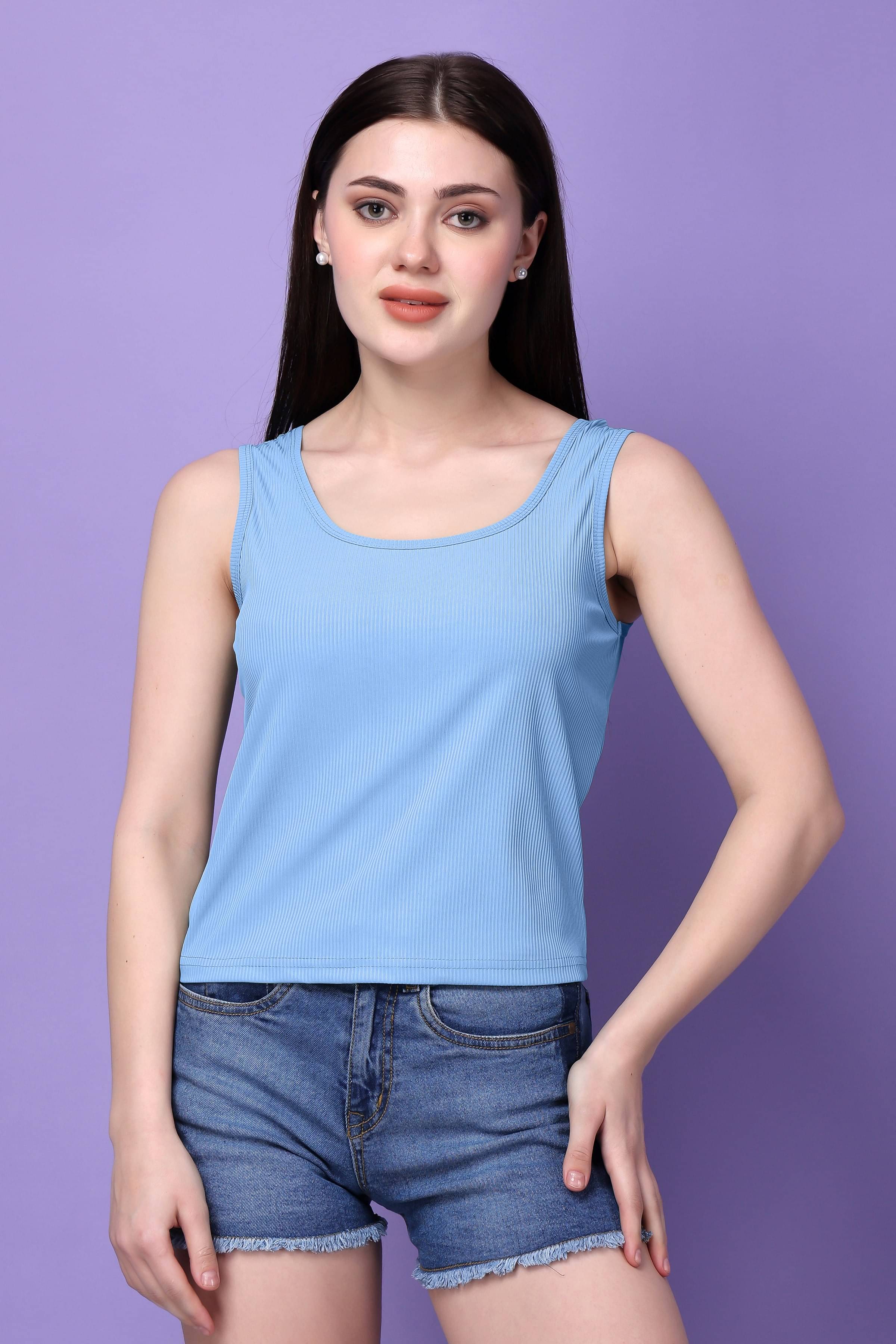     			Bitterlime Women's Cotton Crop Top ( Blue )