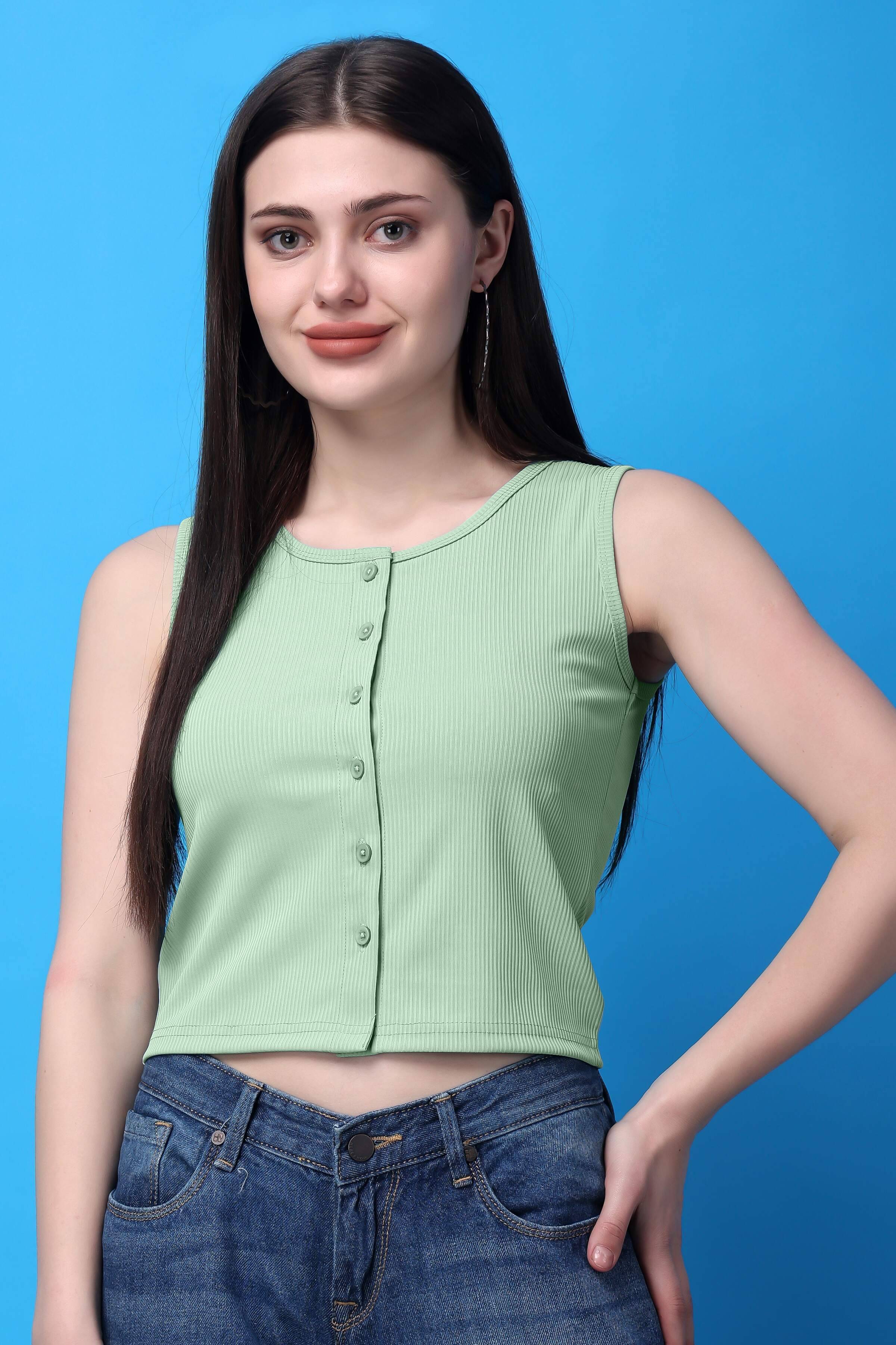 Bitterlime Women's Cotton Crop Top ( Green )     			Bitterlime Women's Cotton Crop Top ( Green )