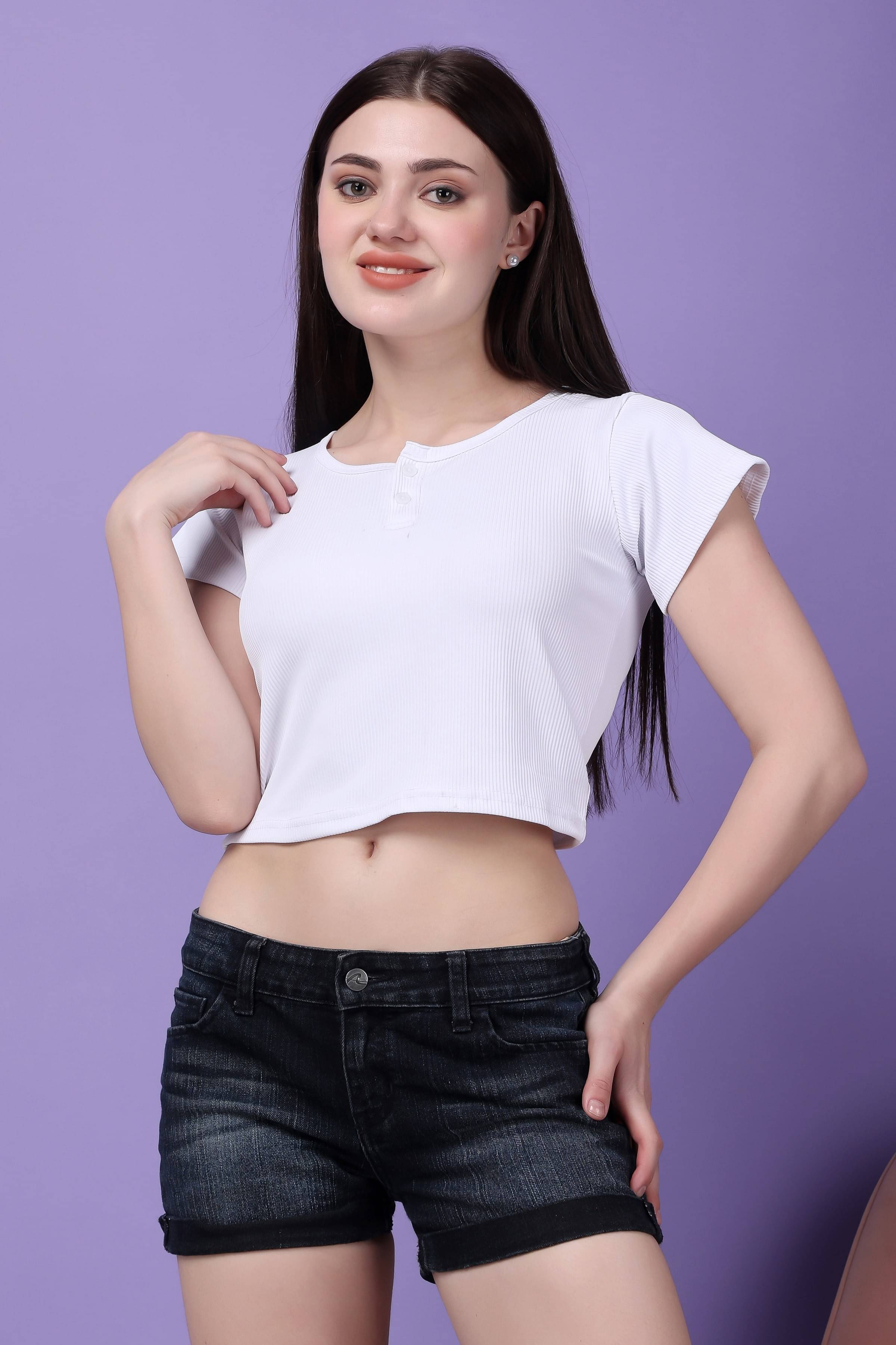 Bitterlime Women's Cotton Crop Top ( White ) Bitterlime Women's Cotton Crop Top ( White )