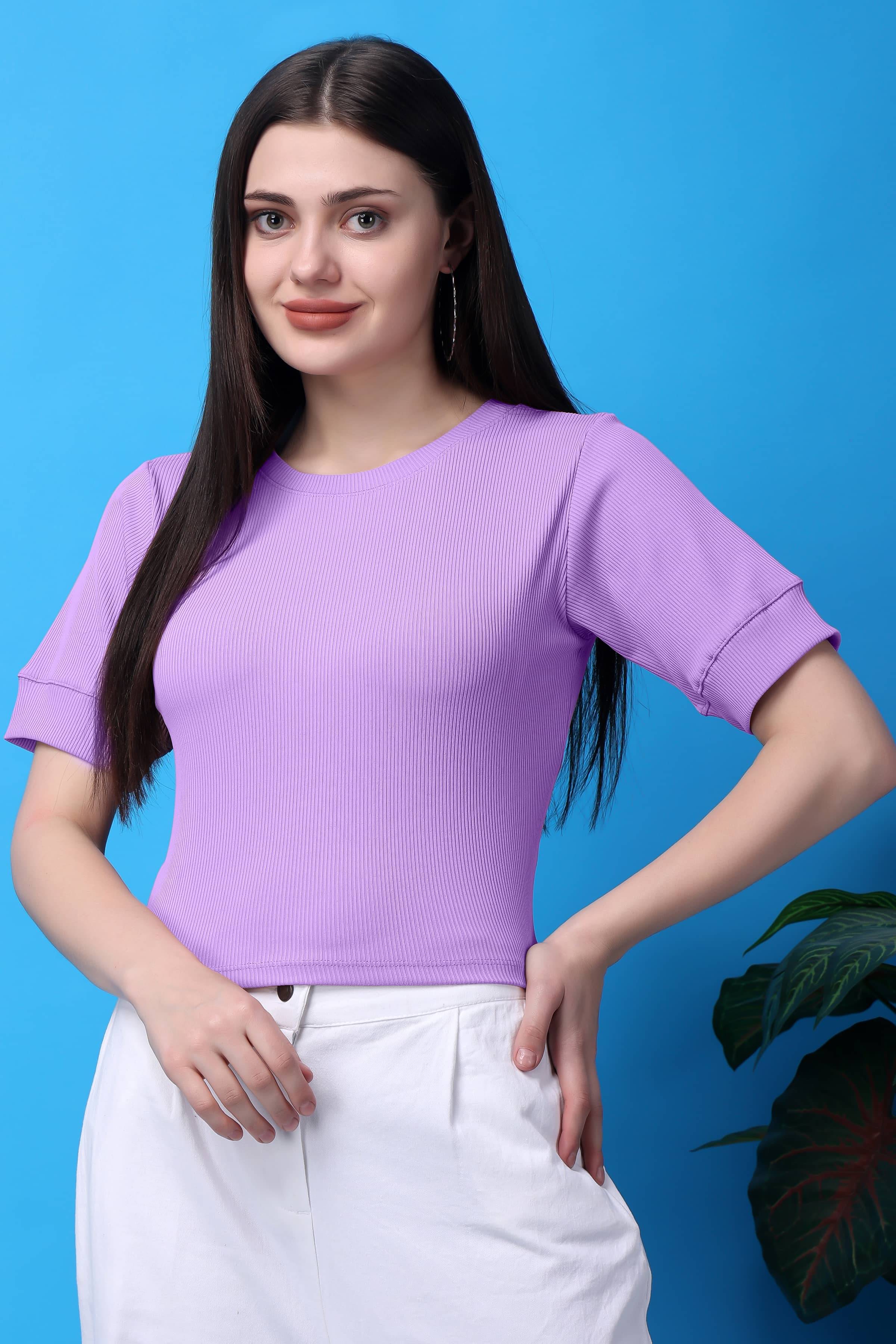 Bitterlime Women's Cotton Crop Top ( Lavender ) Bitterlime Women's Cotton Crop Top ( Lavender )