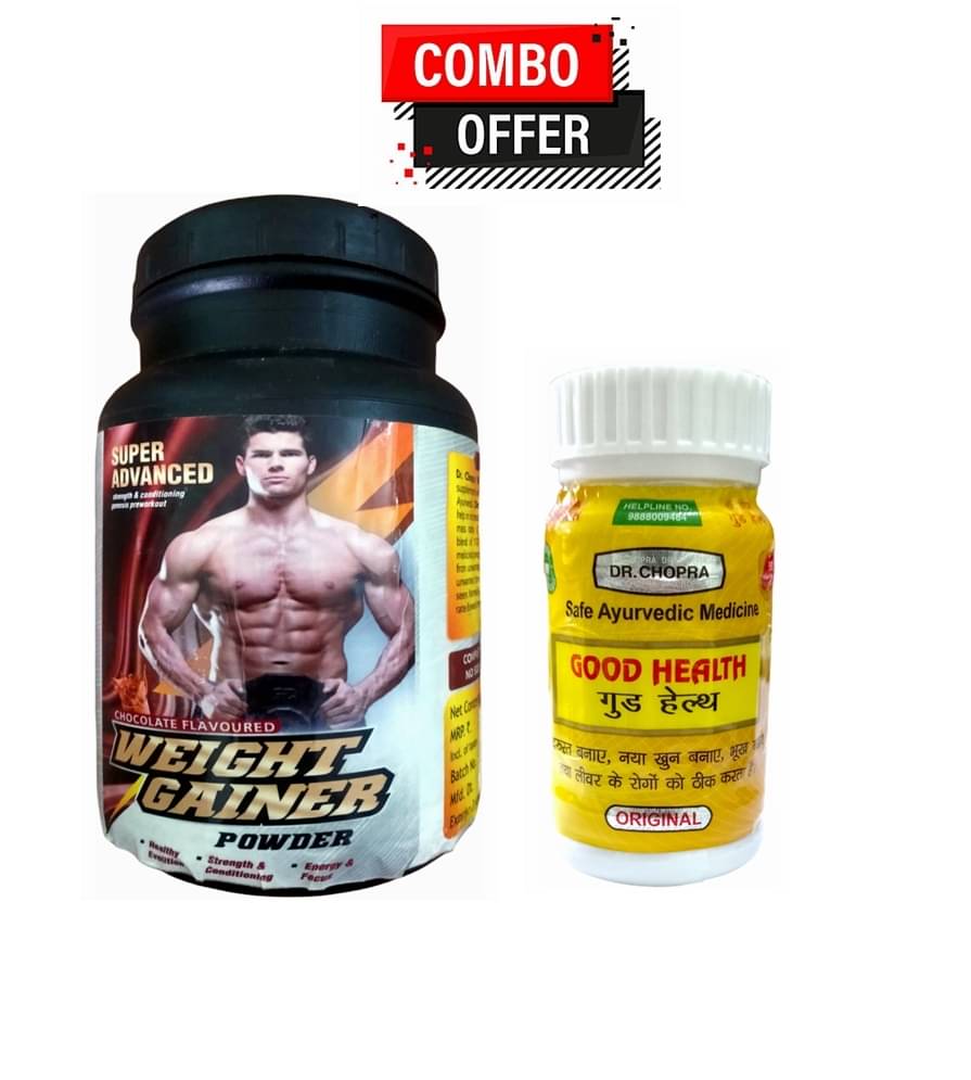 Dr. Chopra Super Advanced Weight Gainer Powder 300gm & Good Health Cap 50 no.s Unflavoured Single Pack Dr. Chopra Super Advanced Weight Gainer Powder 300gm & Good Health Cap 50 no.s Unflavoured Single Pack