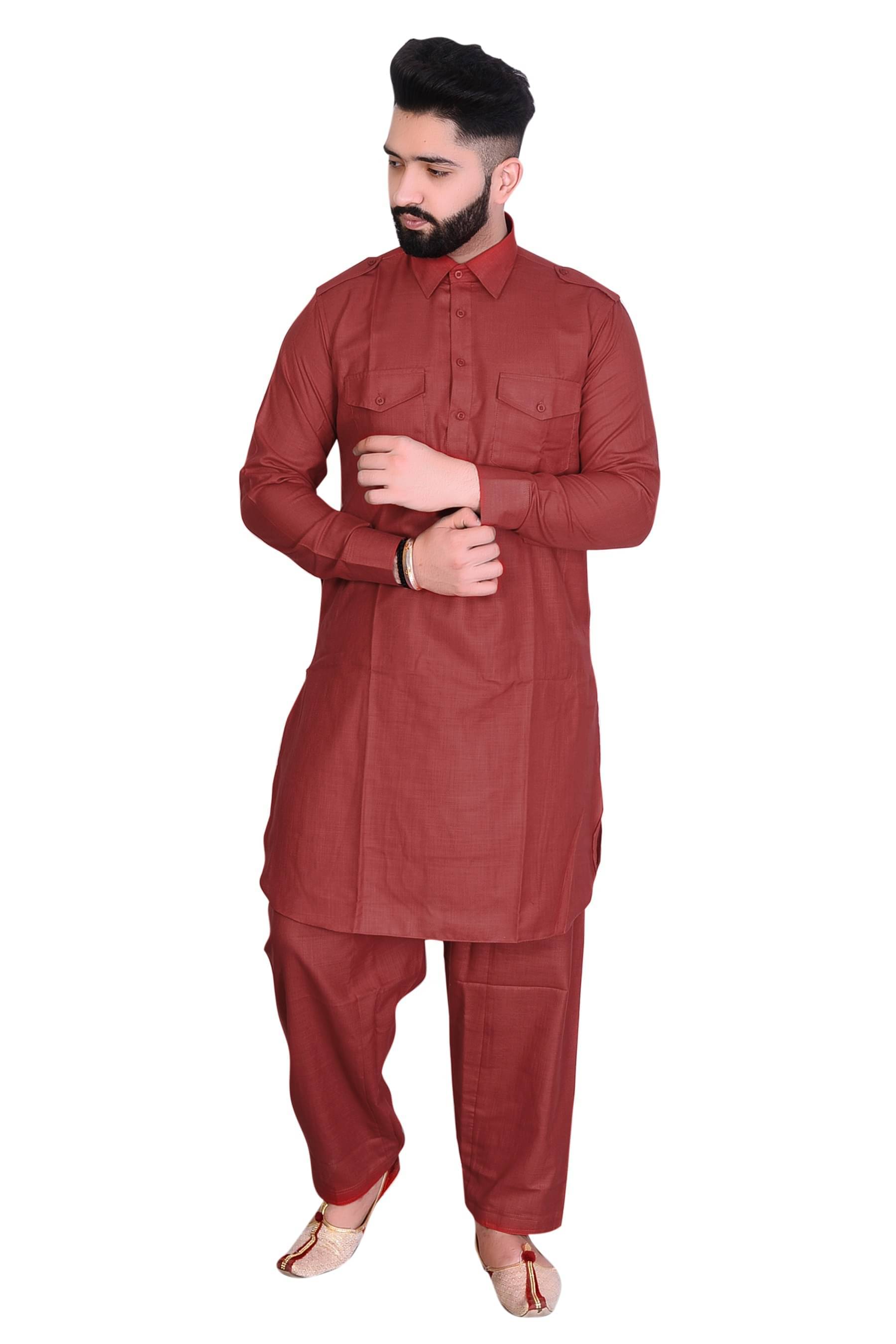     			Estilo Vastra Maroon Cotton Blend Regular Fit Men's Kurta Pyjama Set ( Pack of 1 )