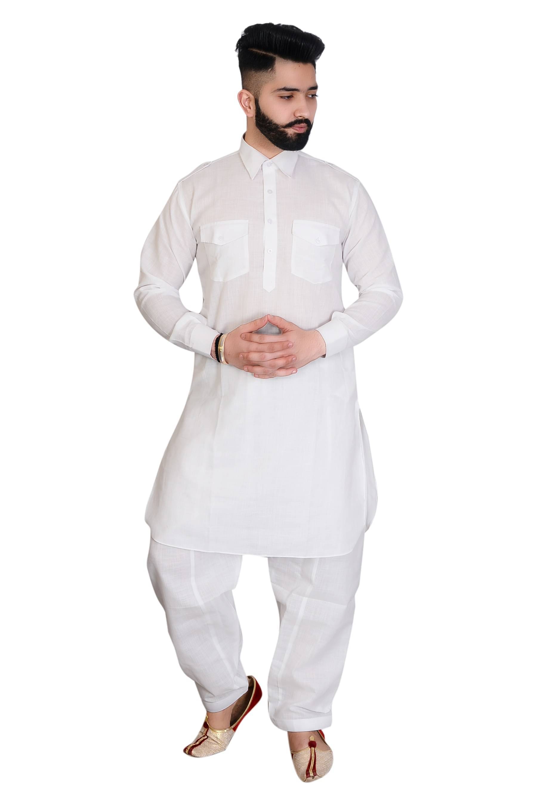     			Estilo Vastra White Cotton Blend Regular Fit Men's Kurta Pyjama Set ( Pack of 1 )