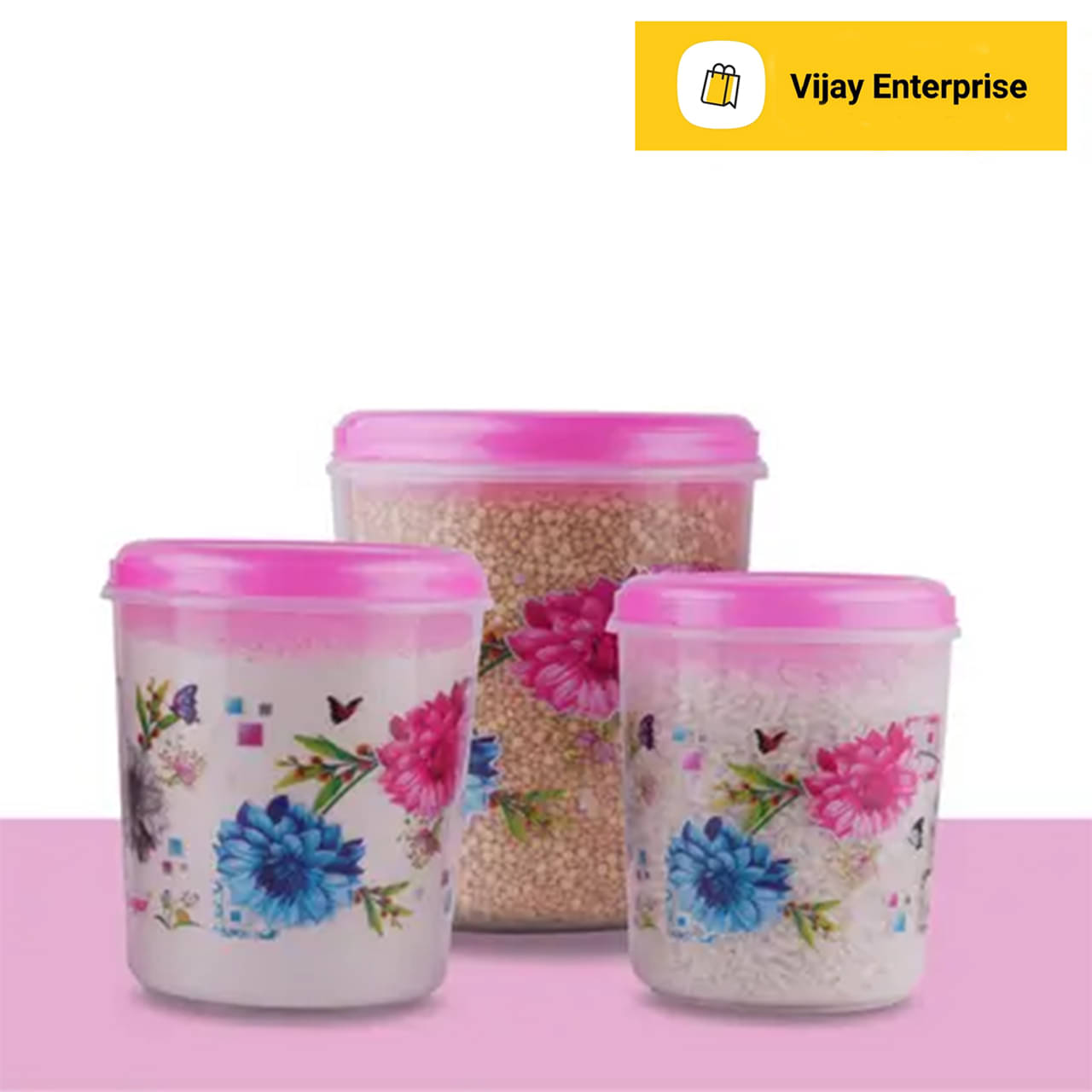     			Grocery Container storage box - 10 kg, 7 kg, 5 kg (Pack of 3, pink)