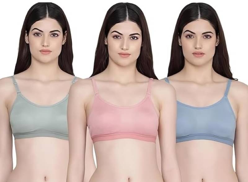 Ishant Blue,Green,Pink Cotton Non Padded Women's Sports Bra ( Pack of 3 ) Ishant Blue,Green,Pink Cotton Non Padded Women's Sports Bra ( Pack of 3 )