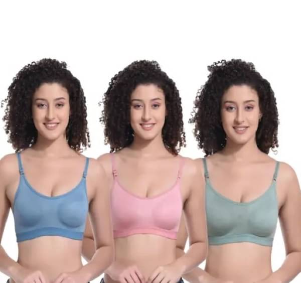     			Ishant Green,Blue,Pink Cotton Non Padded Women's Sports Bra ( Pack of 3 )