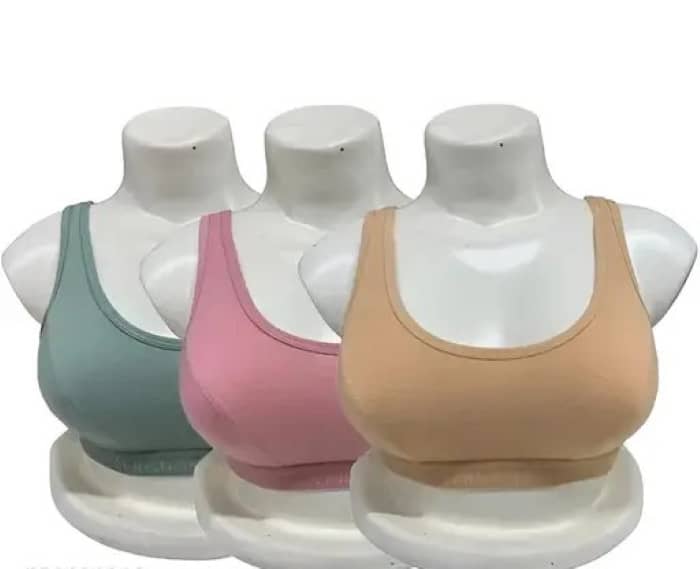 Ishant Pink,Green,Blue Cotton Non Padded Women's Sports Bra ( Pack of 3 )