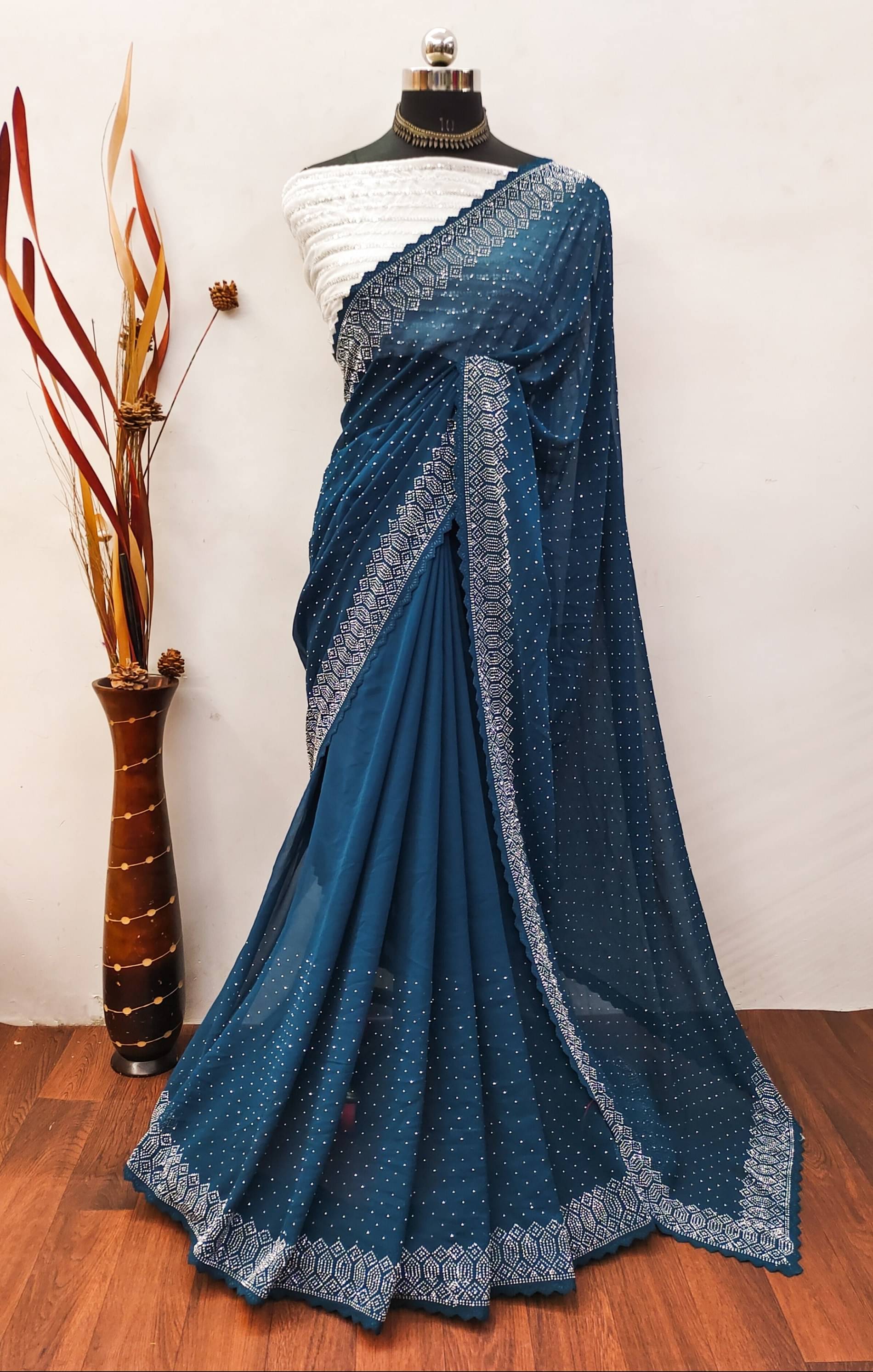     			Juhi Collection Georgette Self Design Saree With Unstitched Blouse Piece ( Rama )