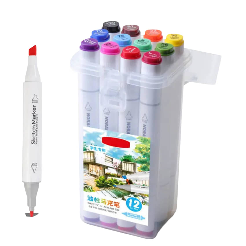 KALRA MAGIC Tip Art Markers Set 12 Color Alcohol-Based Markers with Fine & Chisel Tips for Sketching, Coloring, Drawing, Adult Art & Illustration Comes in Portable Storage Case (24)
