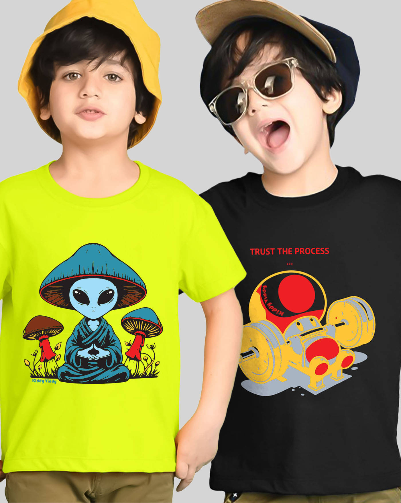     			KIDDY VIDDY Pack of 2 Boys Cotton Blend T-Shirt ( Neon Green )