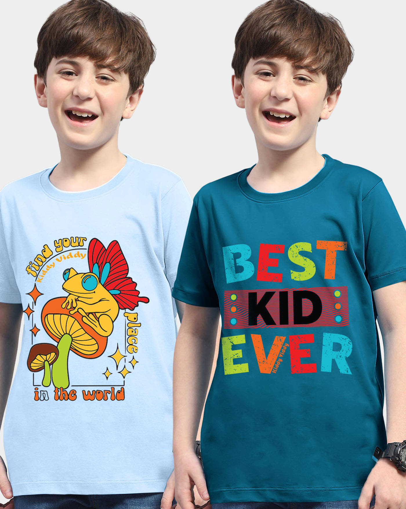     			KIDDY VIDDY Pack of 2 Boys Cotton Blend T-Shirt ( Sky Blue )