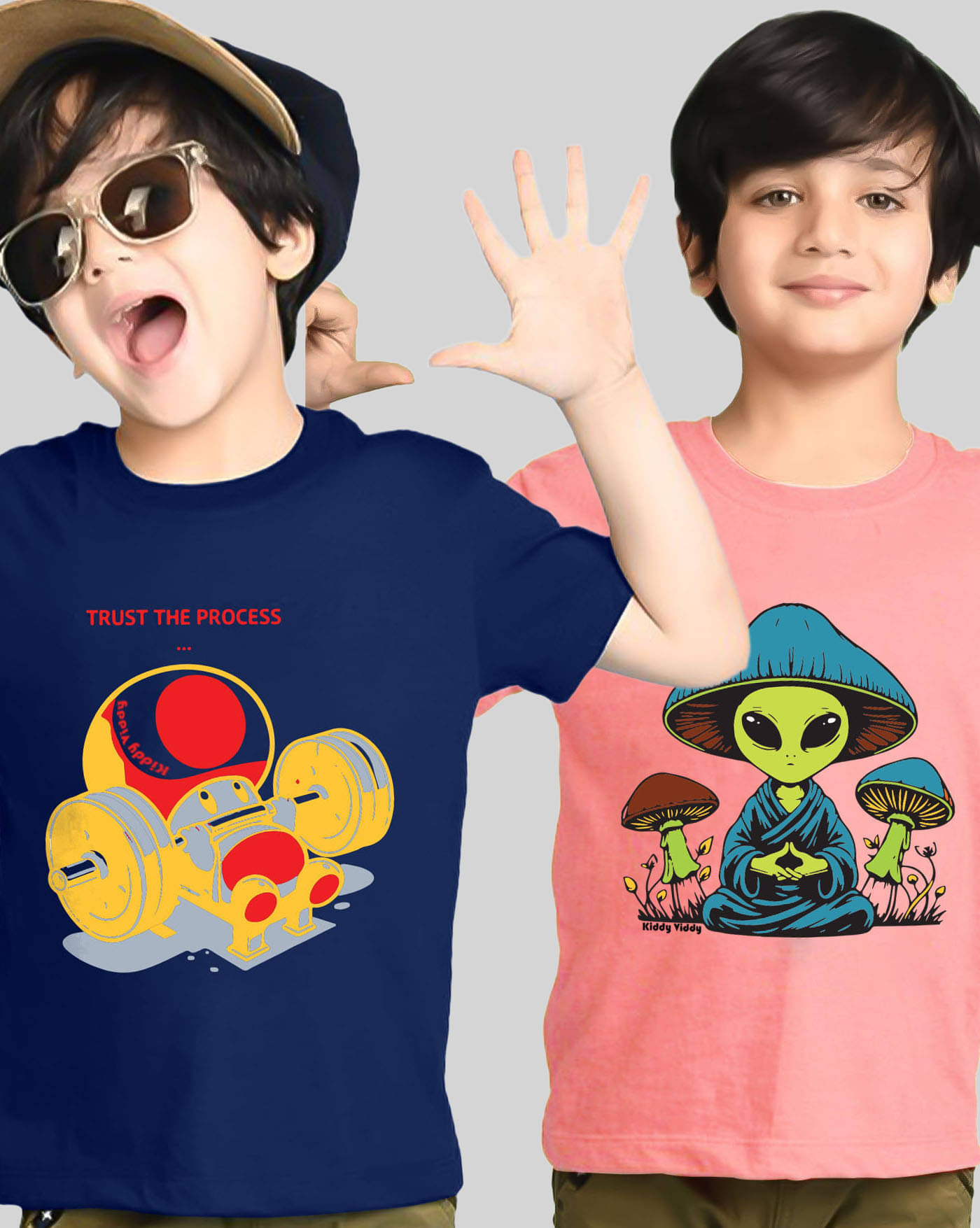     			KIDDY VIDDY Pack of 2 Boys Cotton Blend T-Shirt ( Peach )