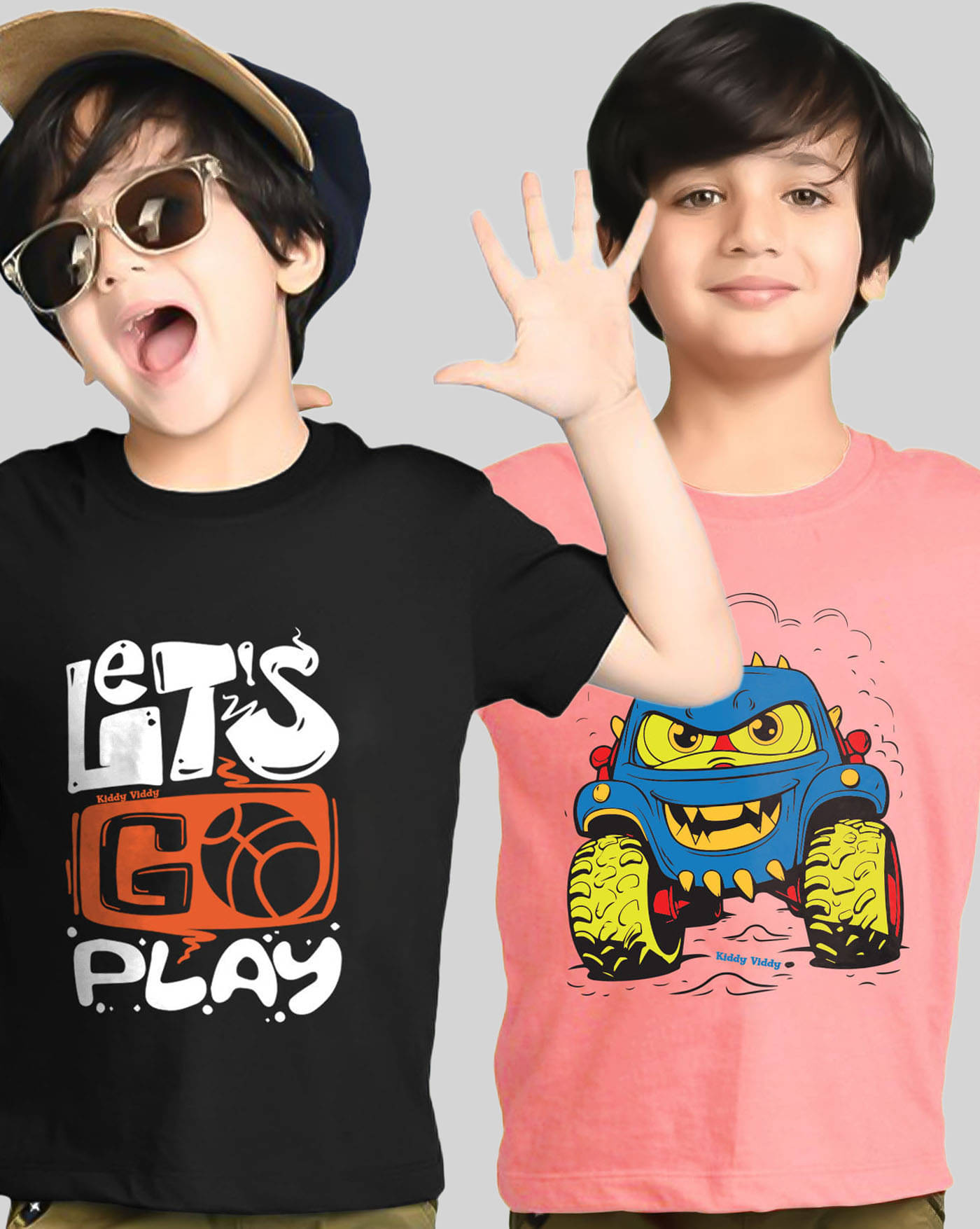     			KIDDY VIDDY Pack of 2 Boys Cotton Blend T-Shirt ( Peach )