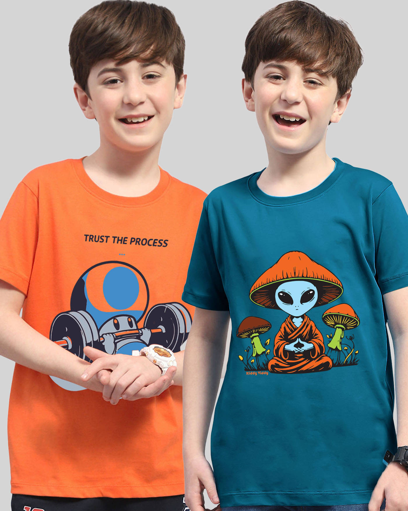     			KIDDY VIDDY Pack of 2 Boys Cotton Blend T-Shirt ( Orange )