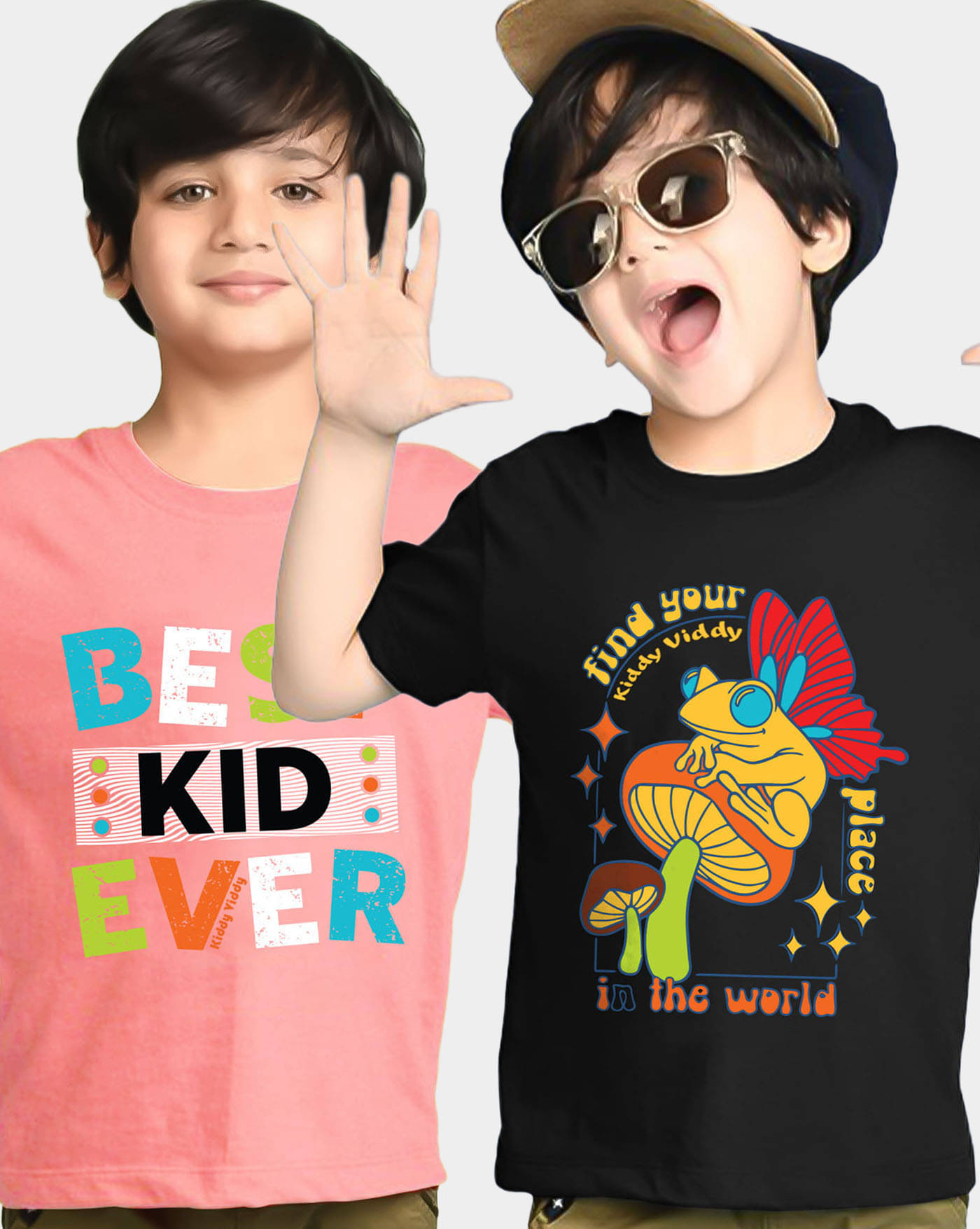     			KIDDY VIDDY Pack of 2 Boys Cotton Blend T-Shirt ( Peach )