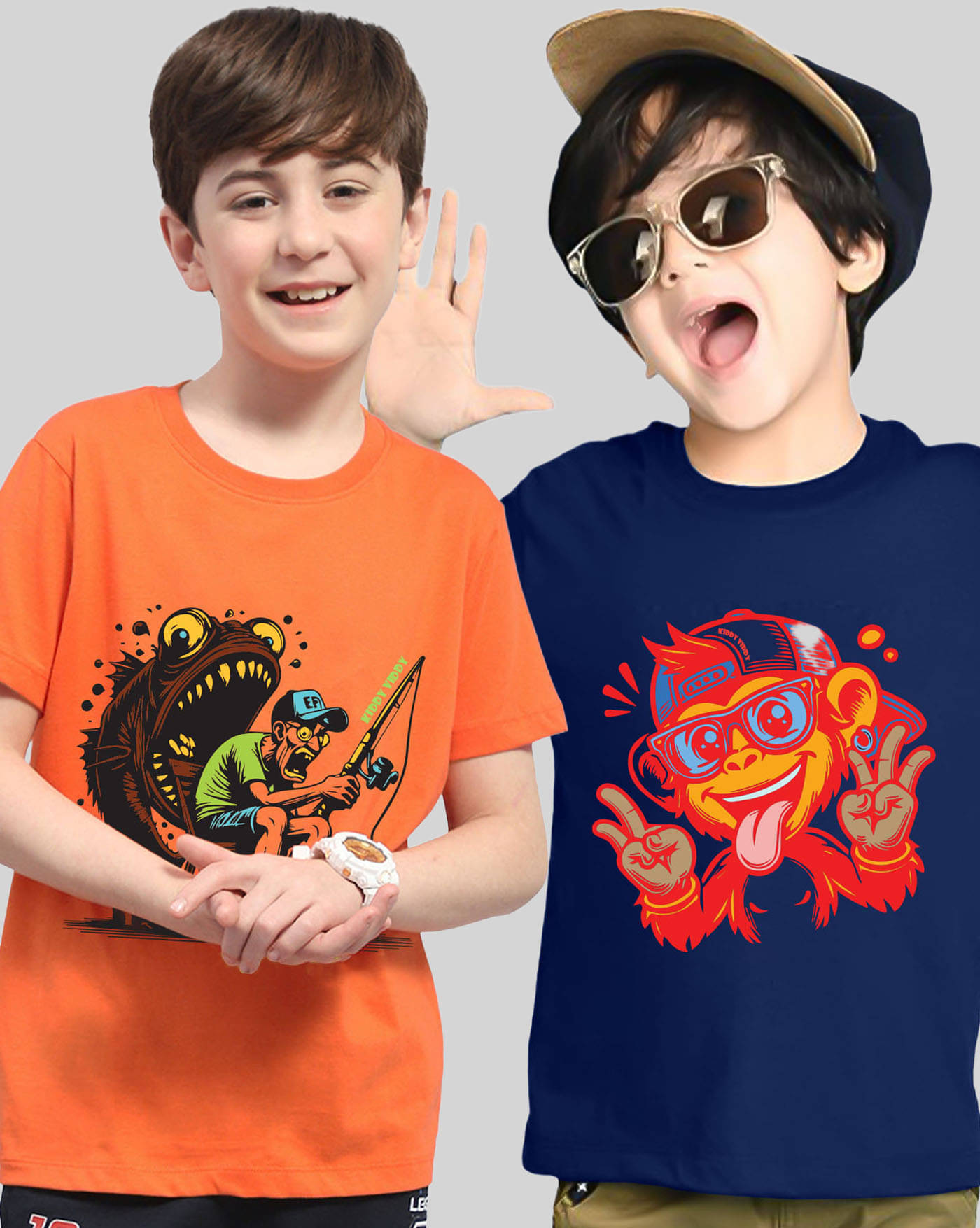     			KIDDY VIDDY Pack of 2 Boys Cotton Blend T-Shirt ( Orange )