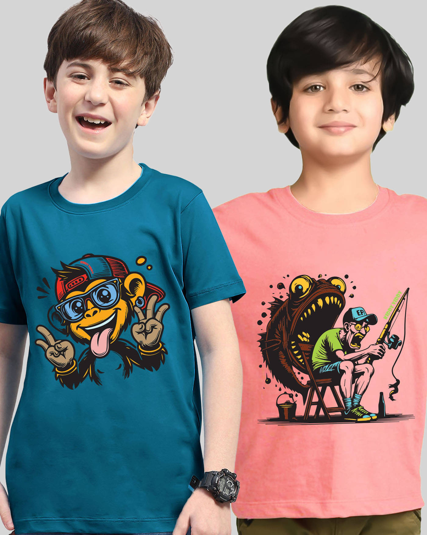     			KIDDY VIDDY Pack of 2 Boys Cotton Blend T-Shirt ( Peach )