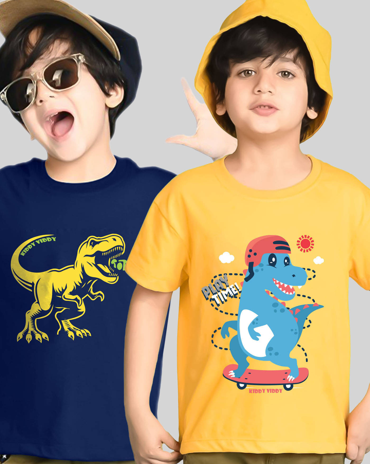     			KIDDY VIDDY Pack of 2 Boys Cotton Blend T-Shirt ( Yellow )