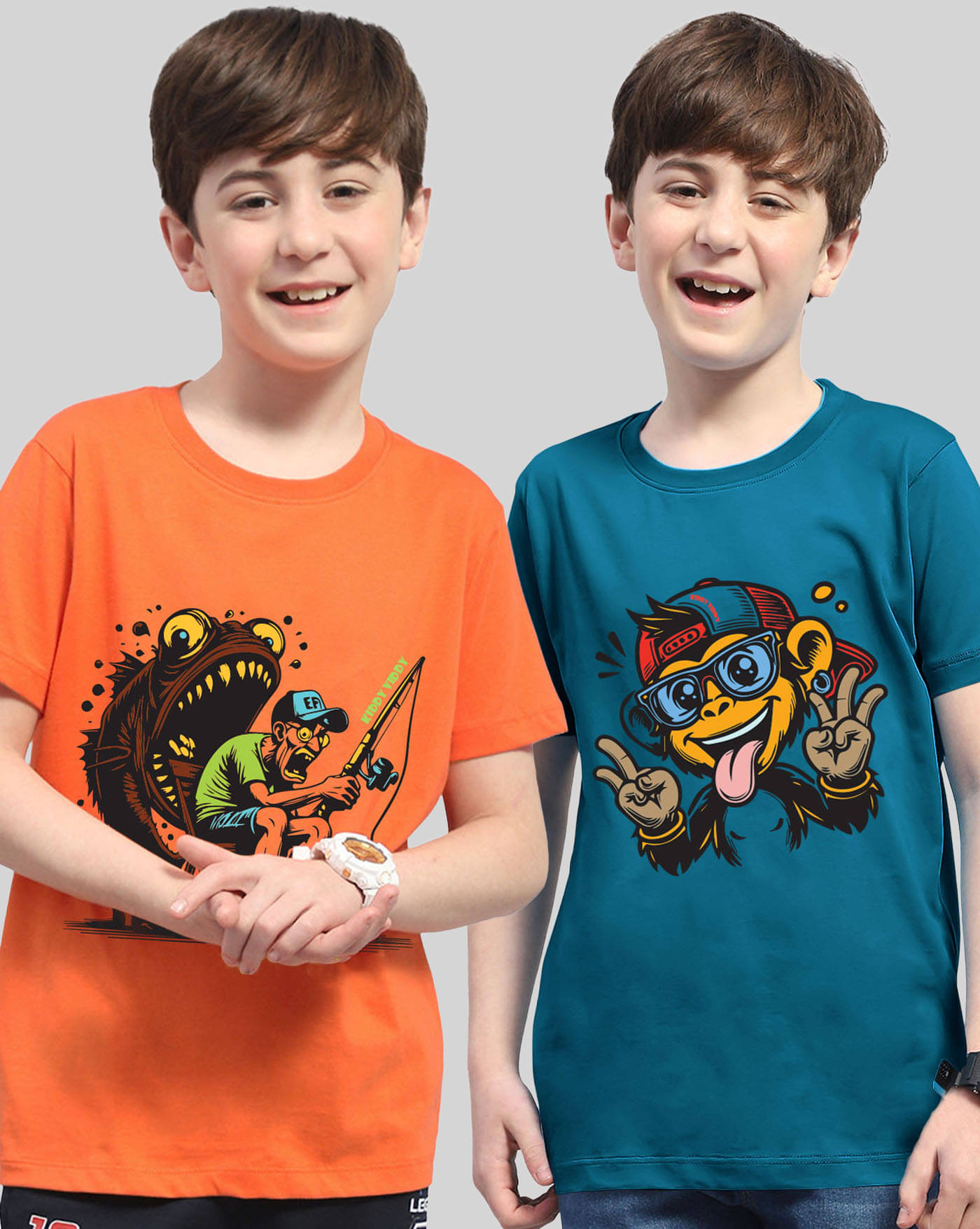     			KIDDY VIDDY Pack of 2 Boys Cotton Blend T-Shirt ( Orange )