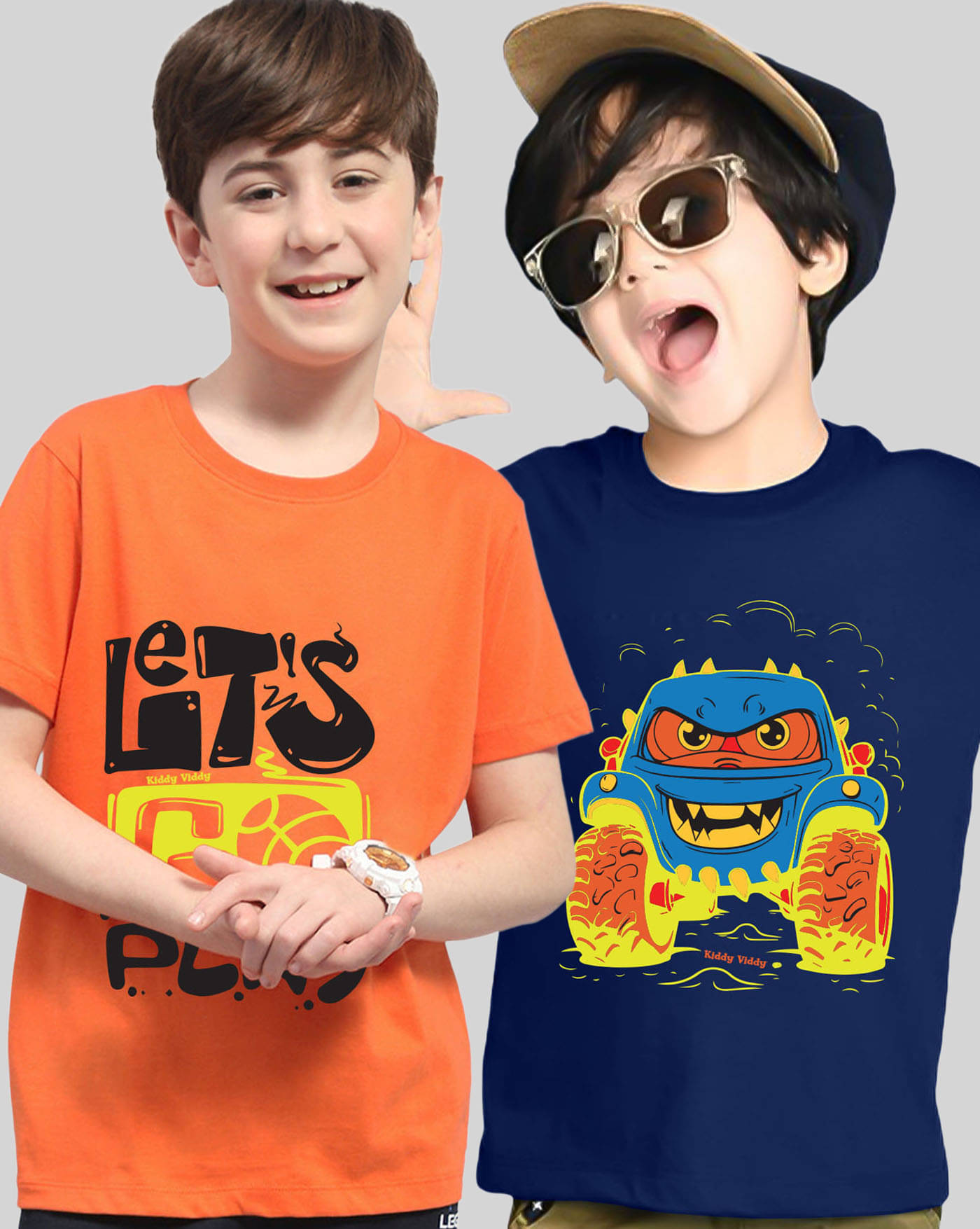     			KIDDY VIDDY Pack of 2 Boys Cotton Blend T-Shirt ( Orange )