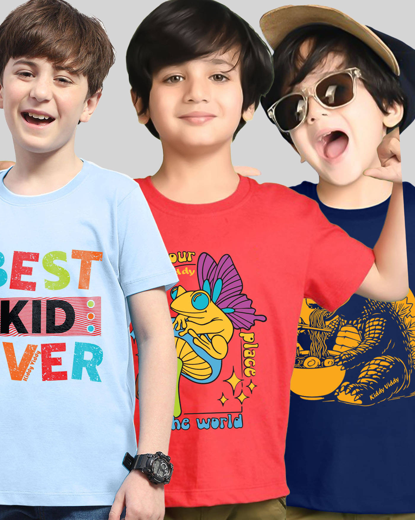     			KIDDY VIDDY Pack of 3 Boys Cotton Blend T-Shirt ( Red )