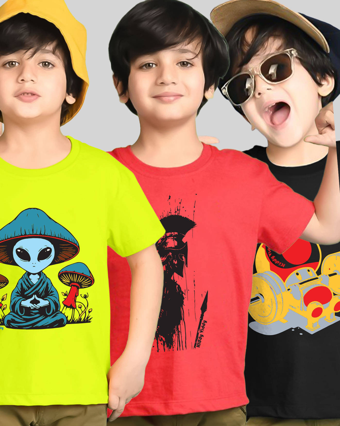     			KIDDY VIDDY Pack of 3 Boys Cotton Blend T-Shirt ( Neon Green )