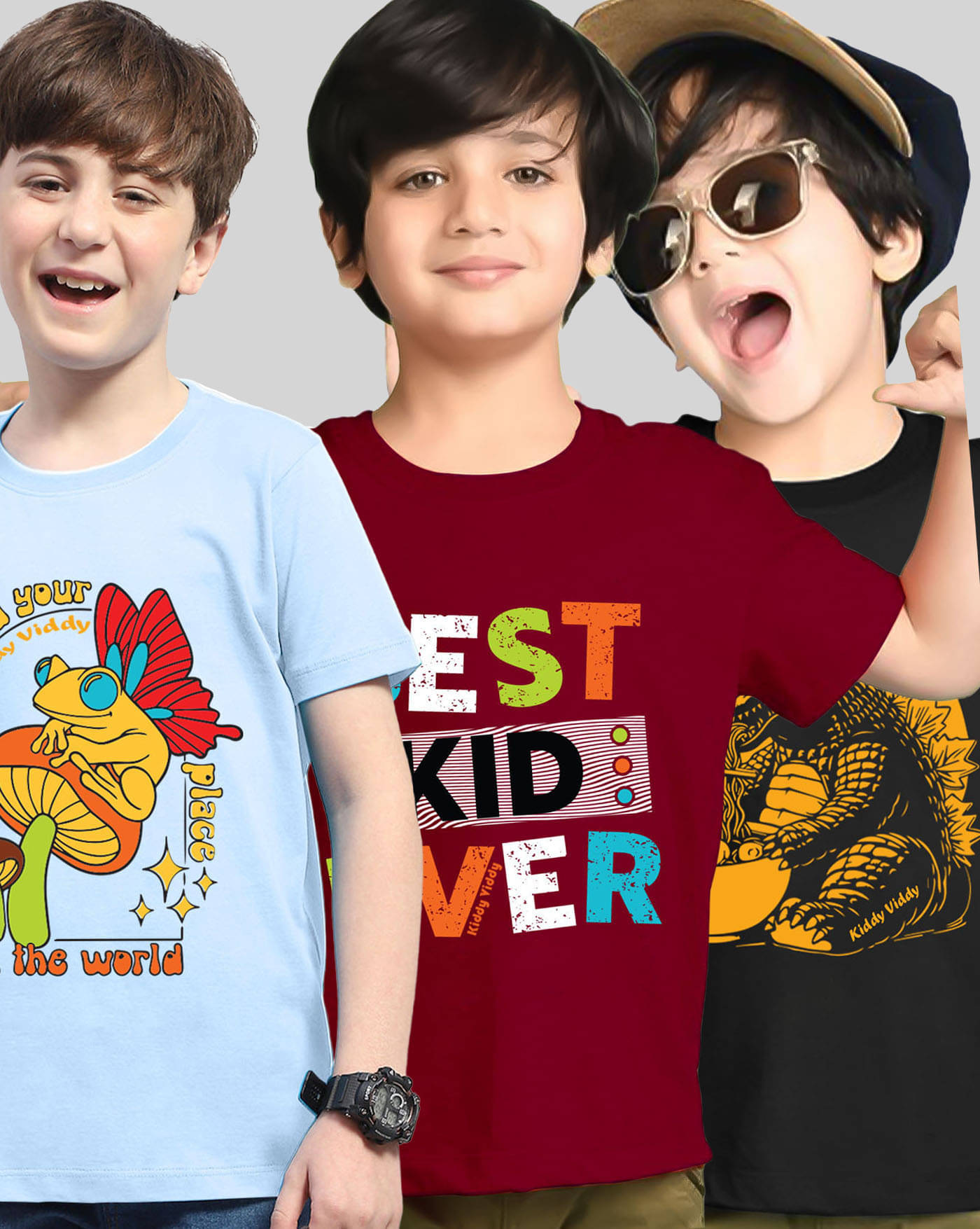     			KIDDY VIDDY Pack of 3 Boys Cotton Blend T-Shirt ( Maroon )