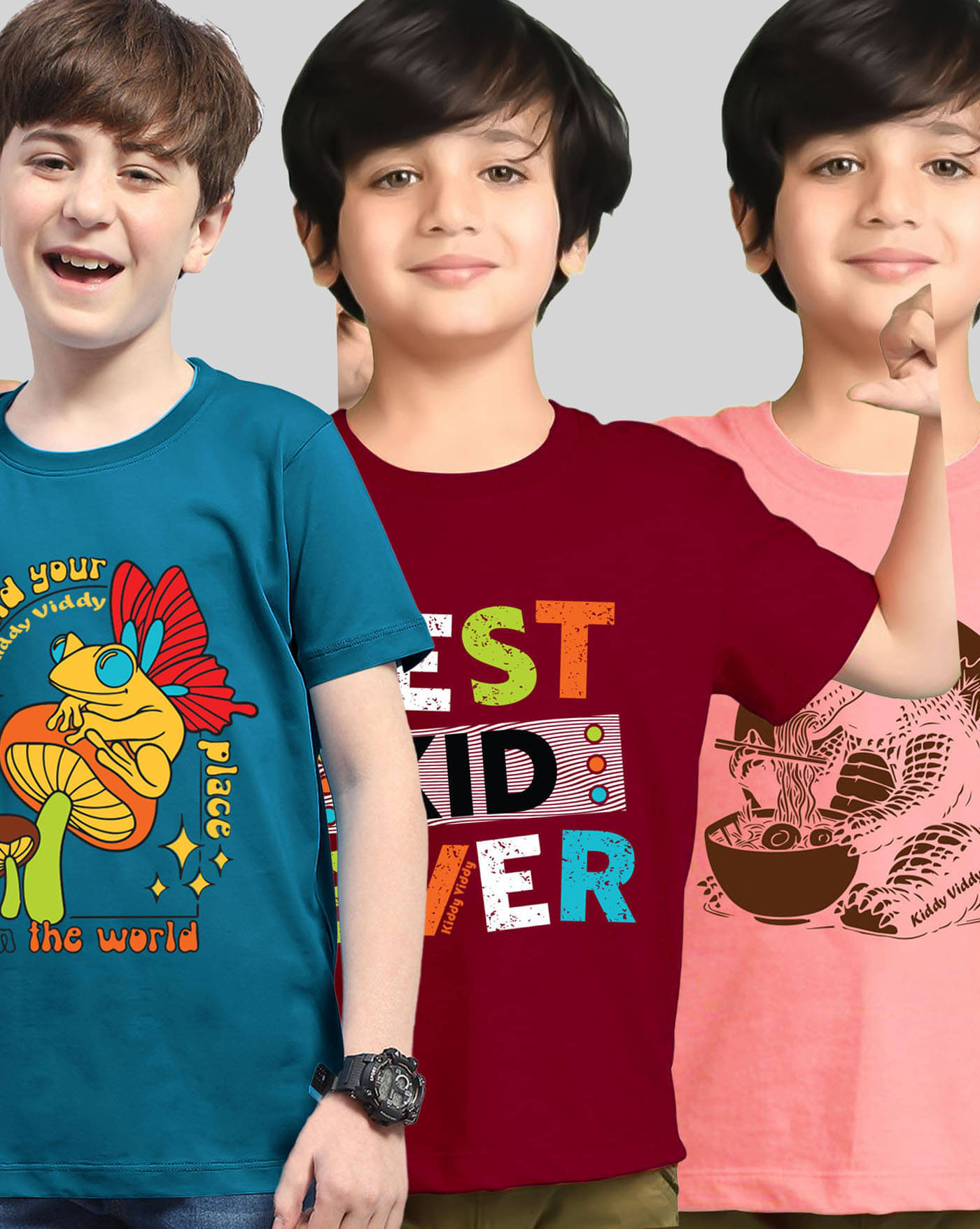     			KIDDY VIDDY Pack of 3 Boys Cotton Blend T-Shirt ( Maroon )