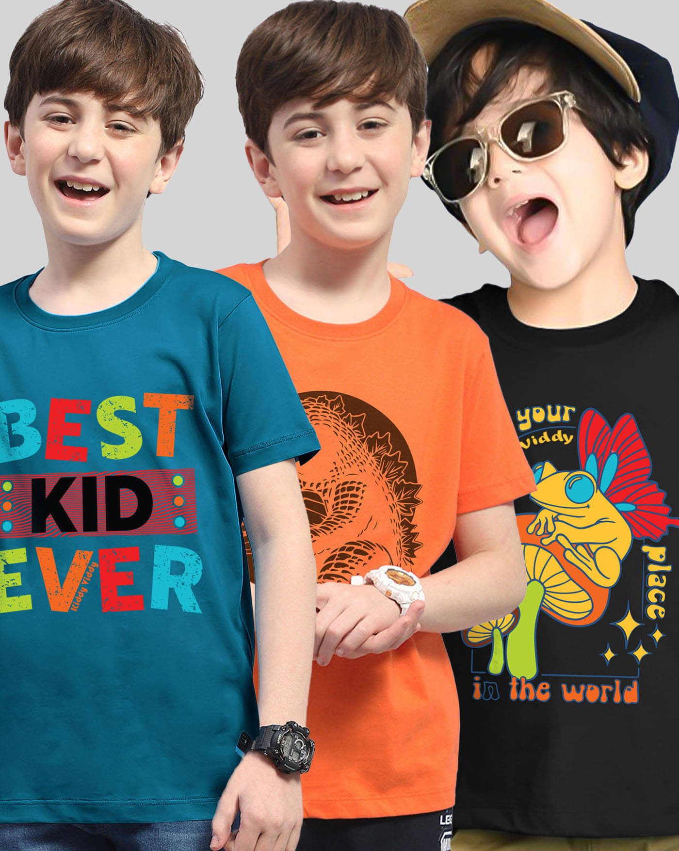     			KIDDY VIDDY Pack of 3 Boys Cotton Blend T-Shirt ( Teal )