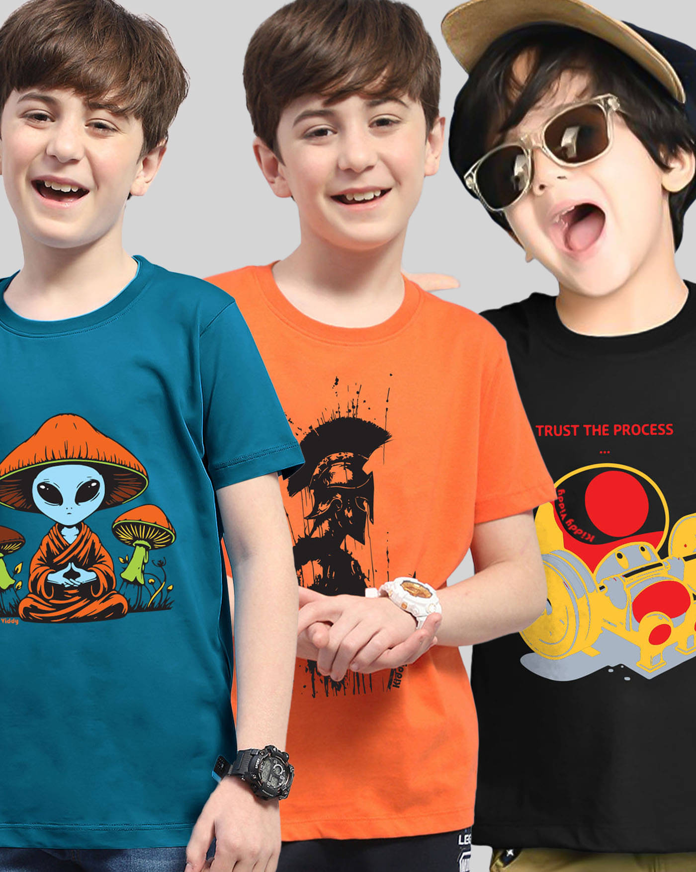     			KIDDY VIDDY Pack of 3 Boys Cotton Blend T-Shirt ( Teal )