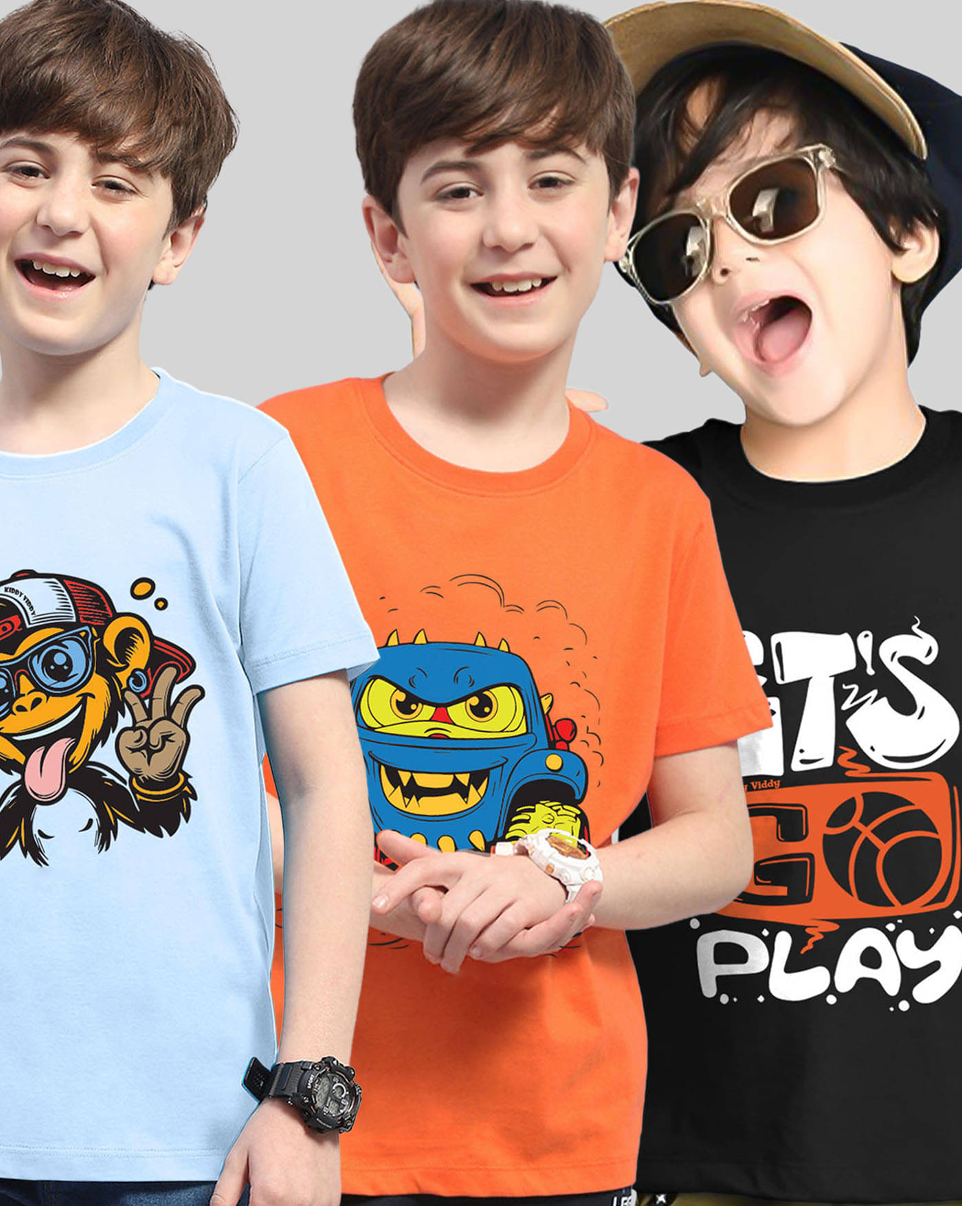     			KIDDY VIDDY Pack of 3 Boys Cotton Blend T-Shirt ( Black )