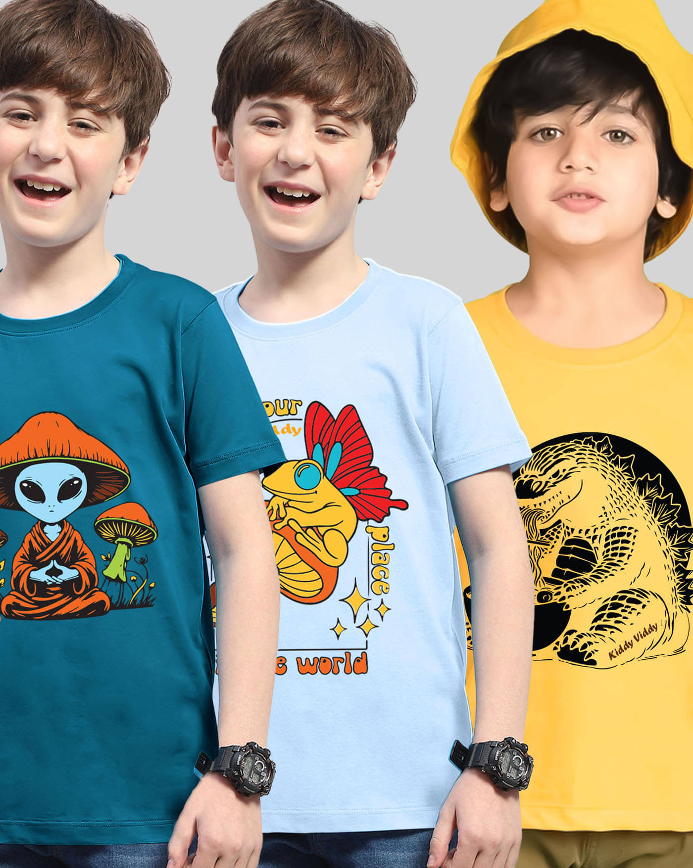    			KIDDY VIDDY Pack of 3 Boys Cotton Blend T-Shirt ( Teal )