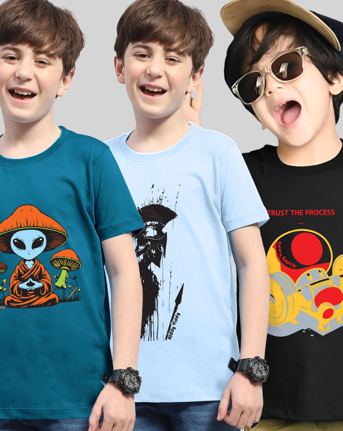     			KIDDY VIDDY Pack of 3 Boys Cotton Blend T-Shirt ( Teal )