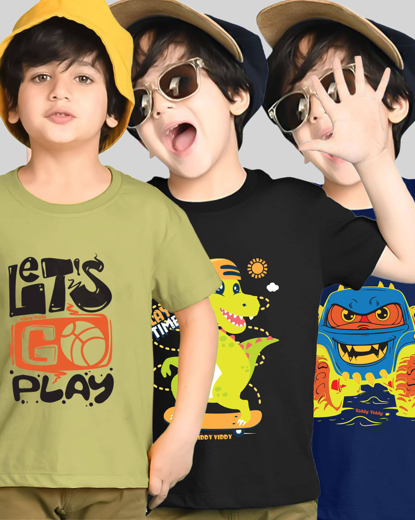     			KIDDY VIDDY Pack of 3 Boys Cotton Blend T-Shirt ( Green )