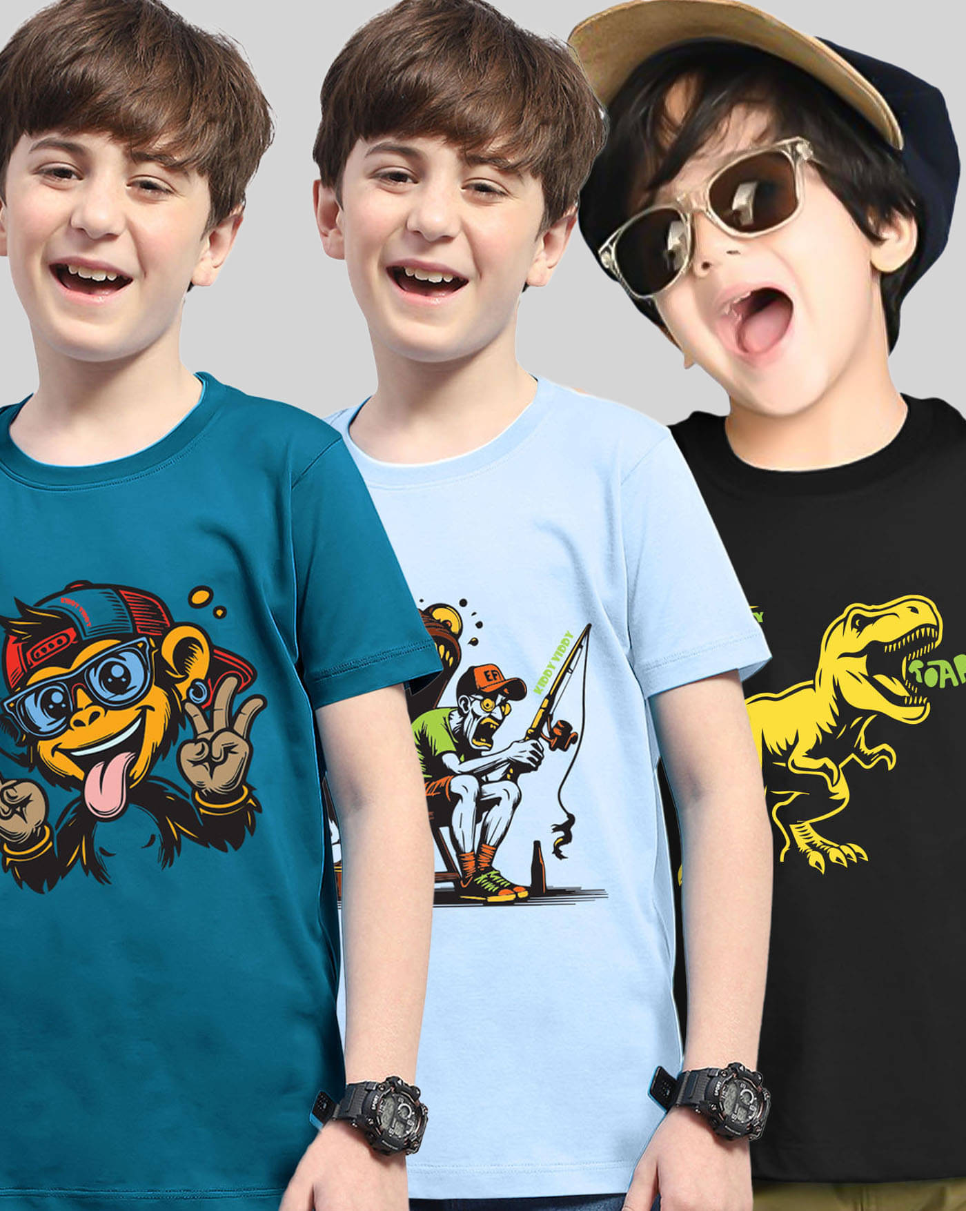     			KIDDY VIDDY Pack of 3 Boys Cotton Blend T-Shirt ( Teal )