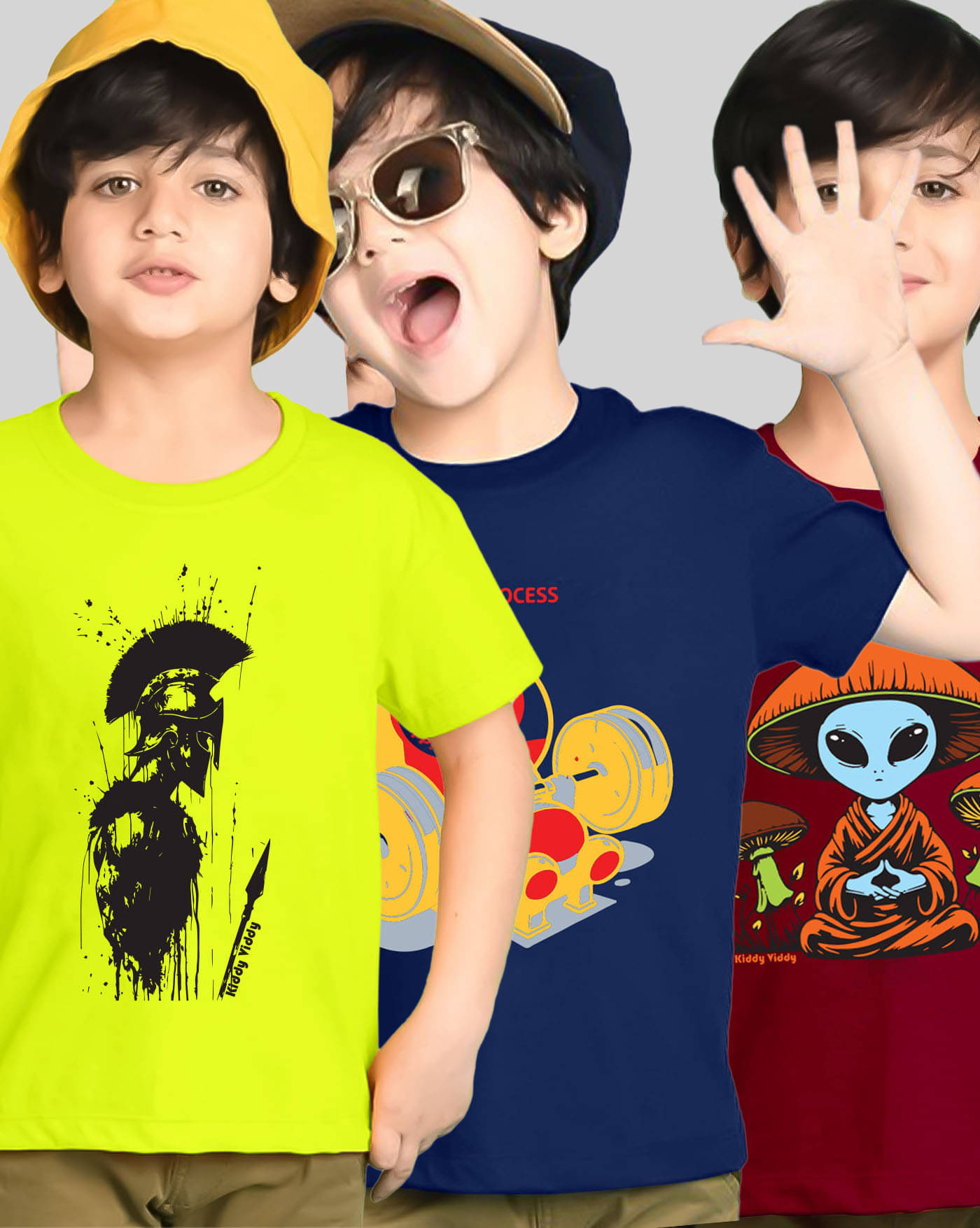     			KIDDY VIDDY Pack of 3 Boys Cotton Blend T-Shirt ( Neon Green )