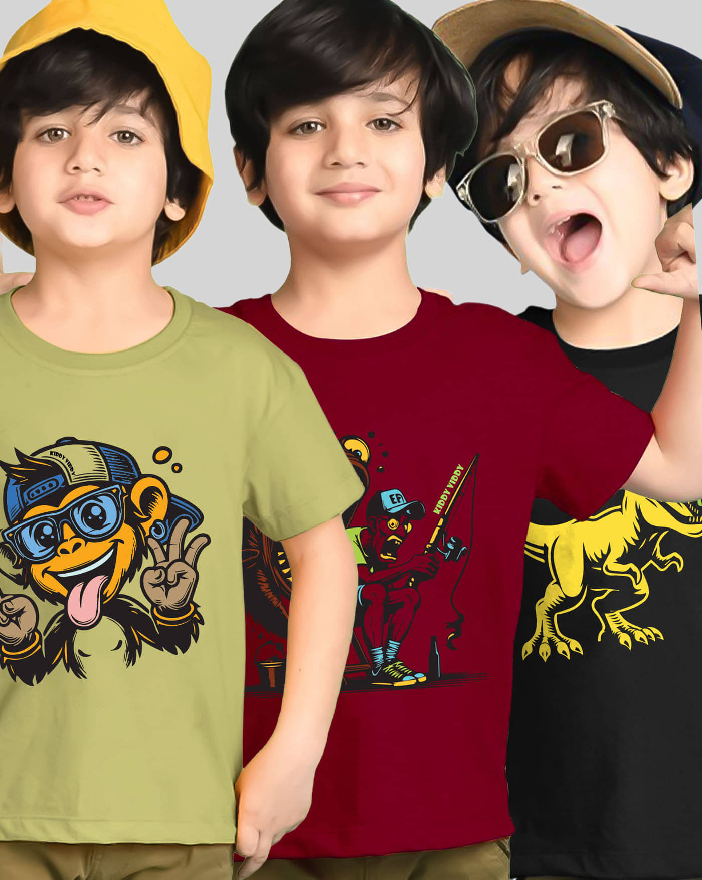     			KIDDY VIDDY Pack of 3 Boys Cotton Blend T-Shirt ( Green )