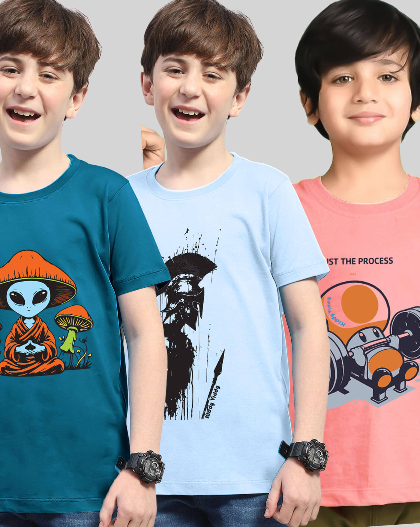     			KIDDY VIDDY Pack of 3 Boys Cotton Blend T-Shirt ( Sky Blue )