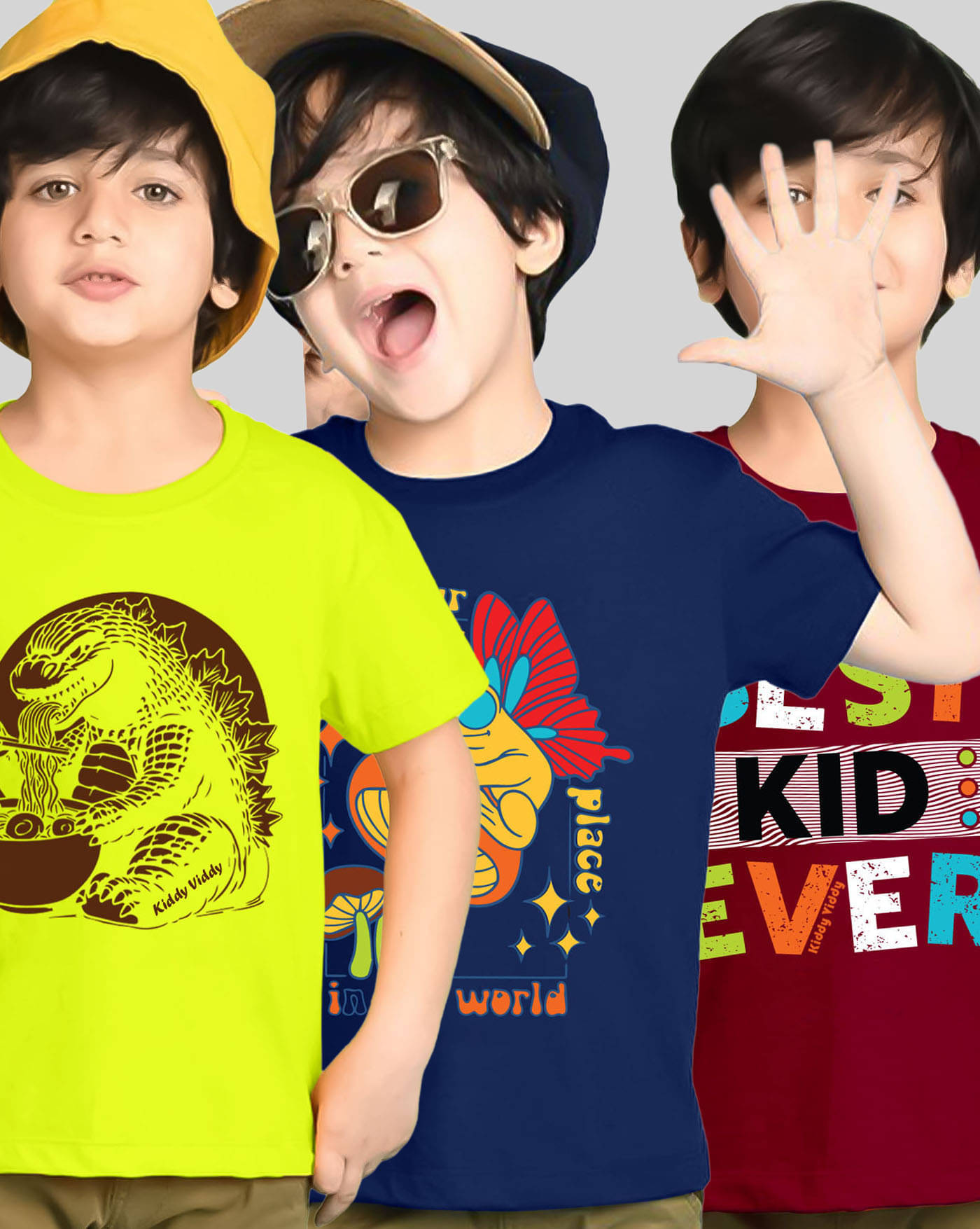     			KIDDY VIDDY Pack of 3 Boys Cotton Blend T-Shirt ( Navy Blue )