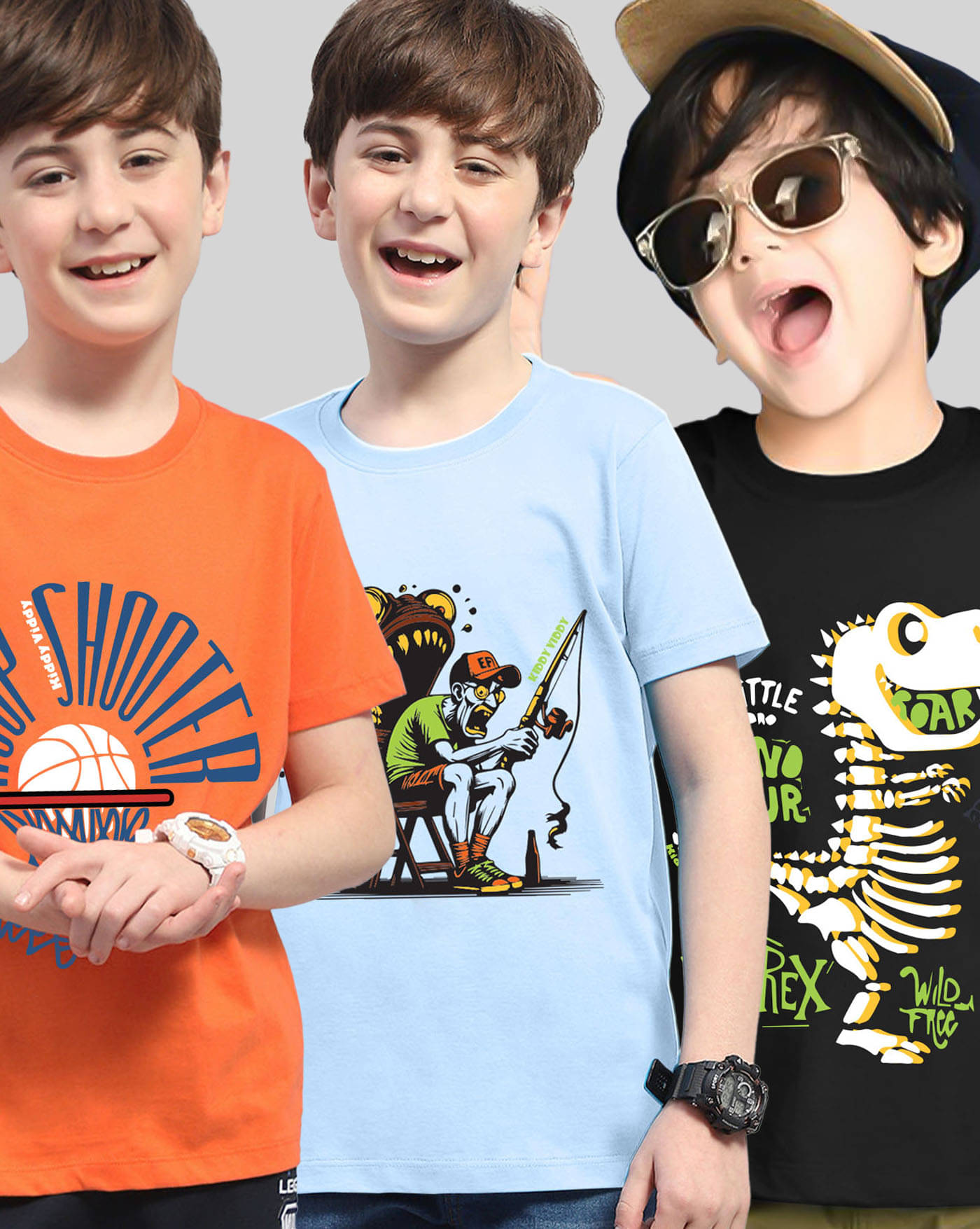     			KIDDY VIDDY Pack of 3 Boys Cotton Blend T-Shirt ( Orange )