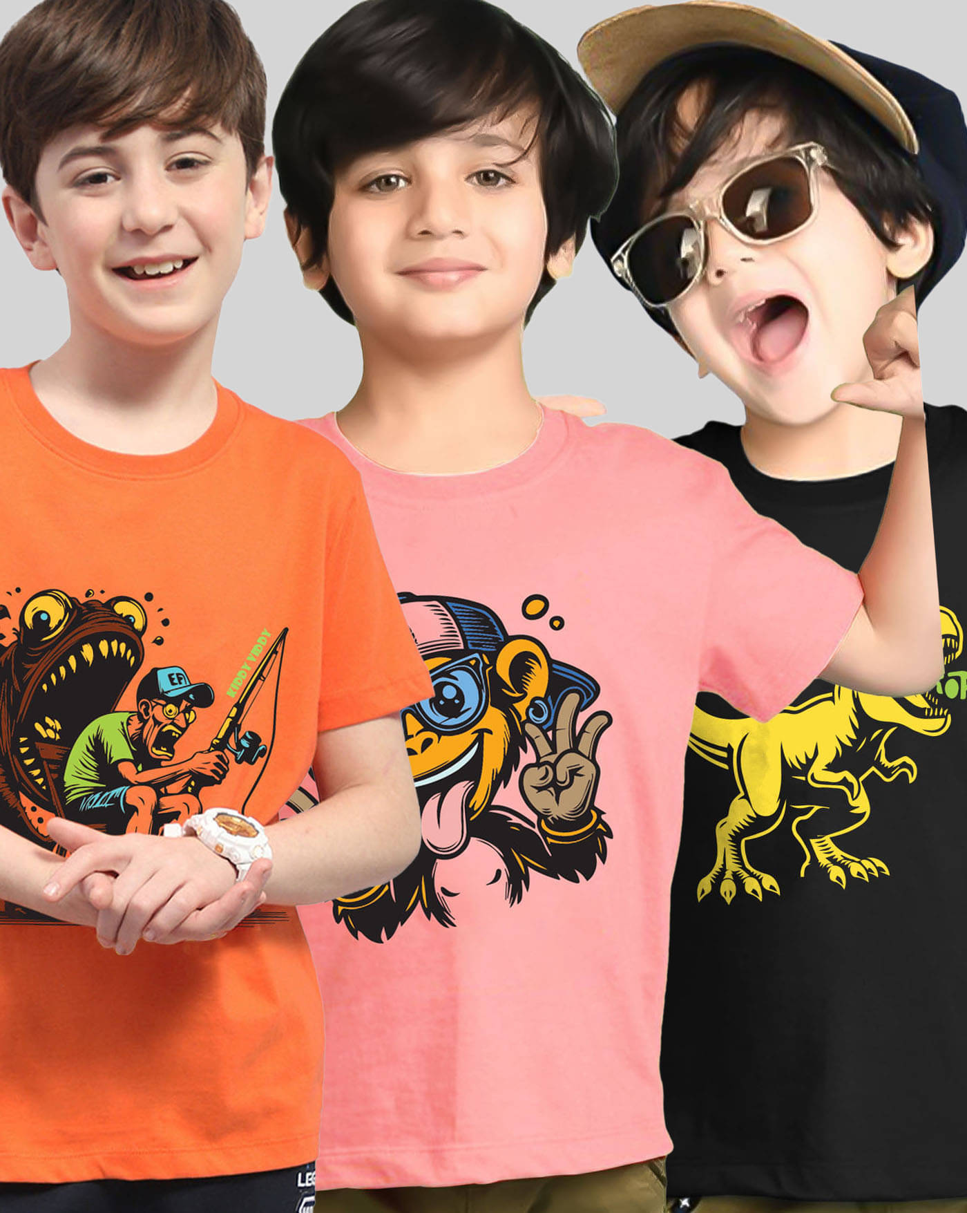     			KIDDY VIDDY Pack of 3 Boys Cotton Blend T-Shirt ( Peach )