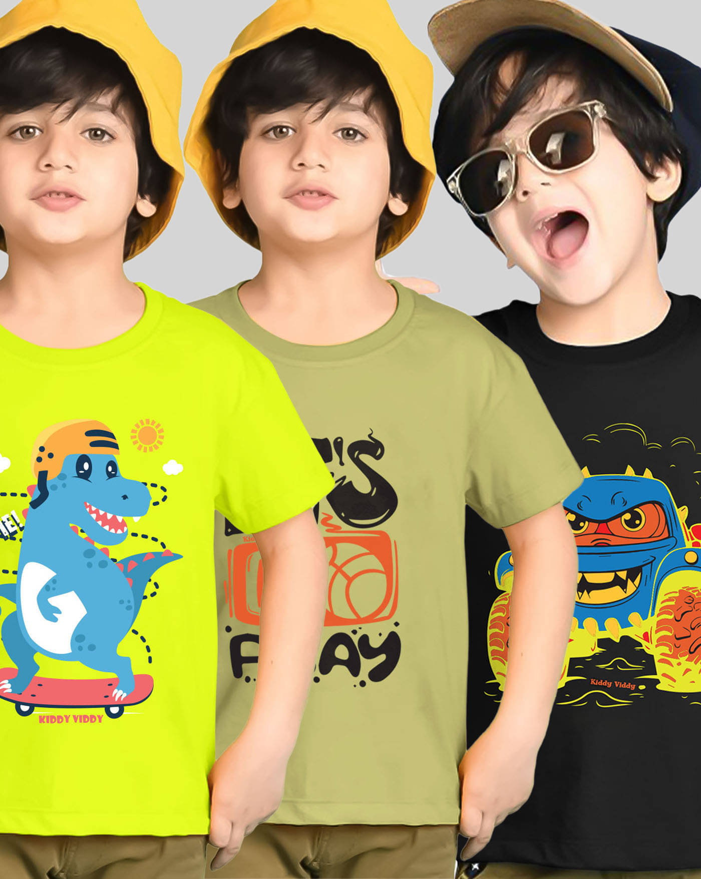     			KIDDY VIDDY Pack of 3 Boys Cotton Blend T-Shirt ( Green )