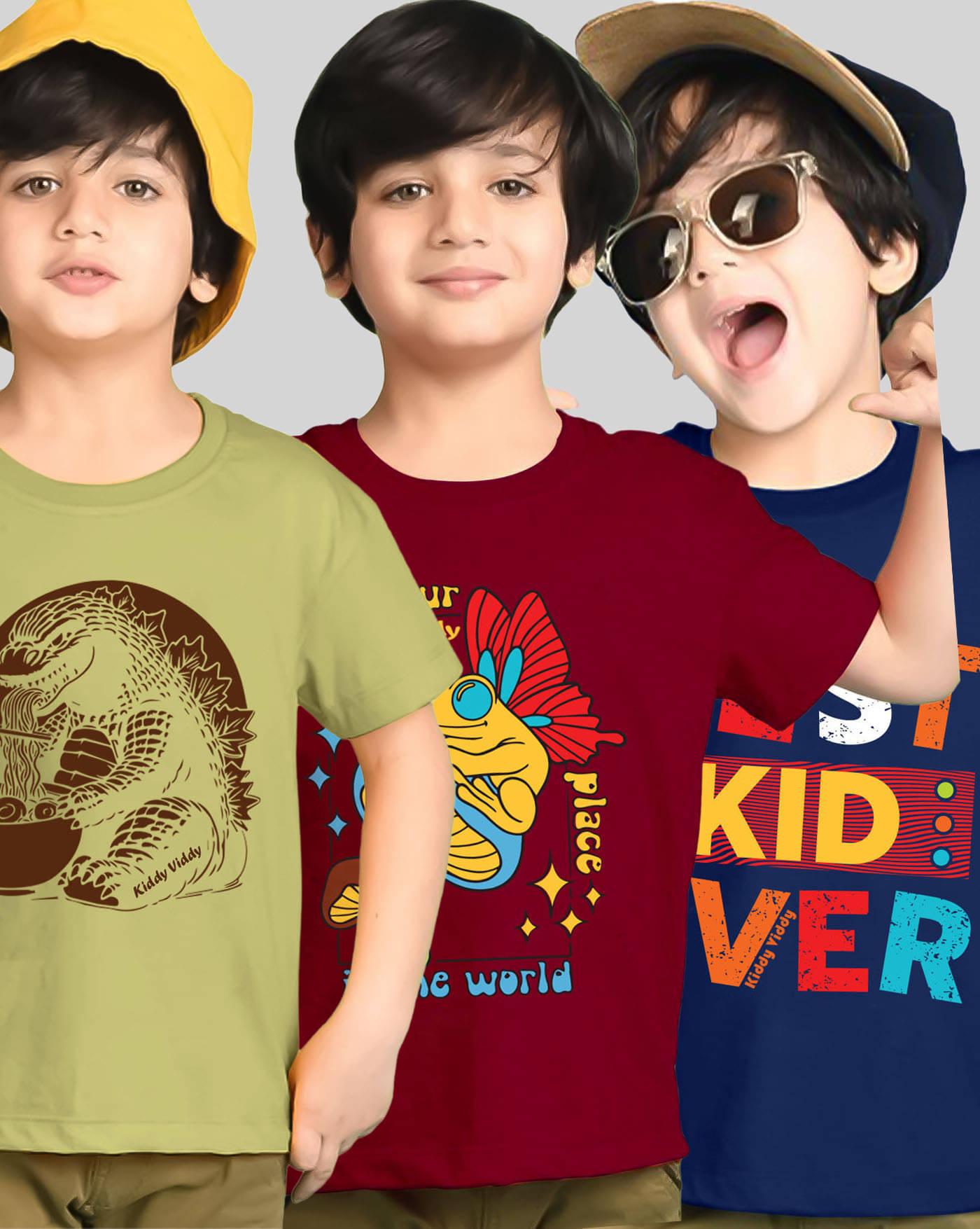    			KIDDY VIDDY Pack of 3 Boys Cotton Blend T-Shirt ( Navy Blue )
