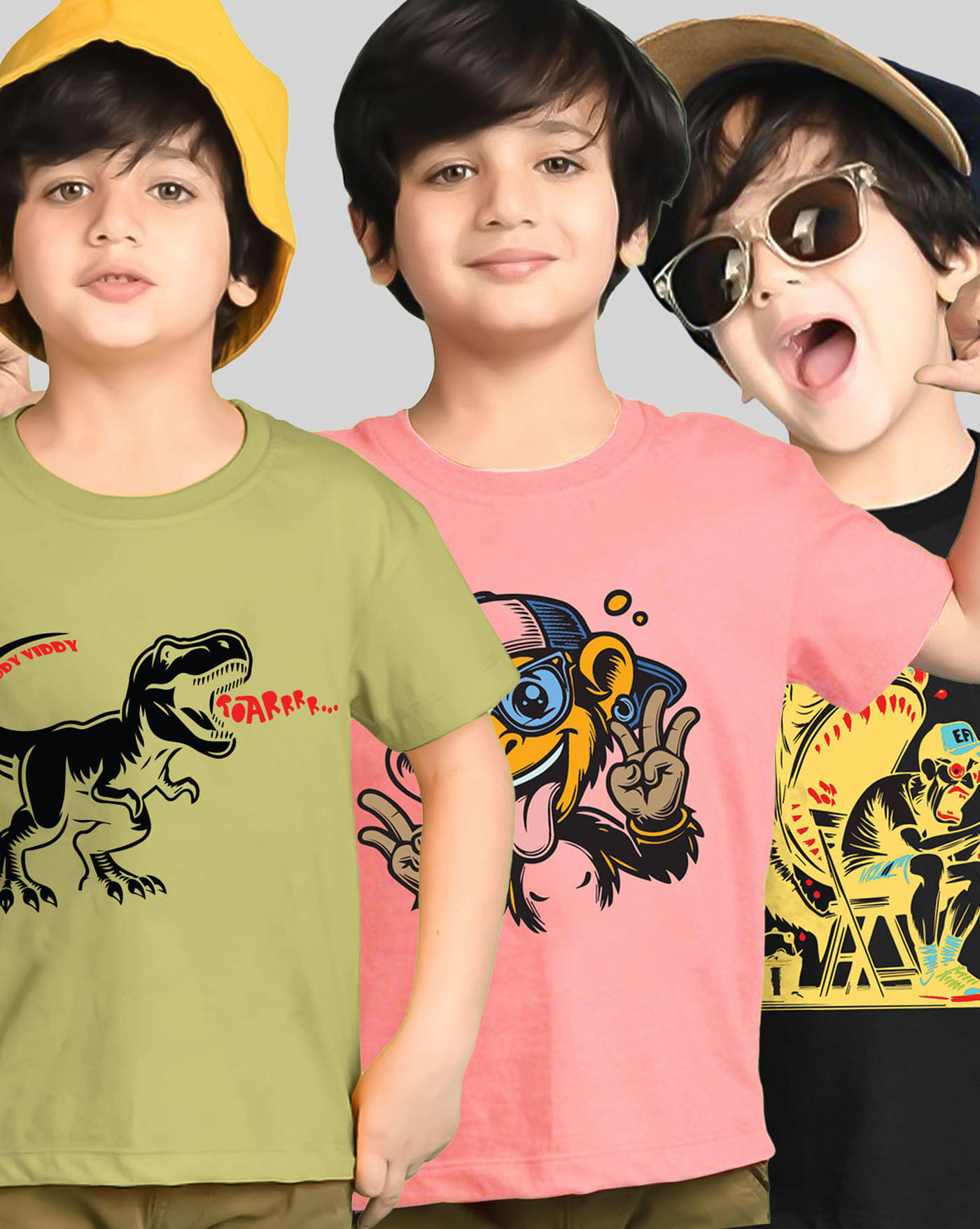     			KIDDY VIDDY Pack of 3 Boys Cotton Blend T-Shirt ( Peach )