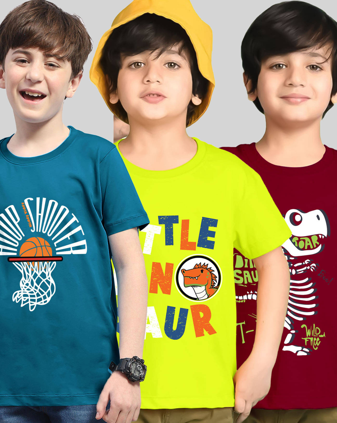     			KIDDY VIDDY Pack of 3 Boys Cotton Blend T-Shirt ( Neon Green )