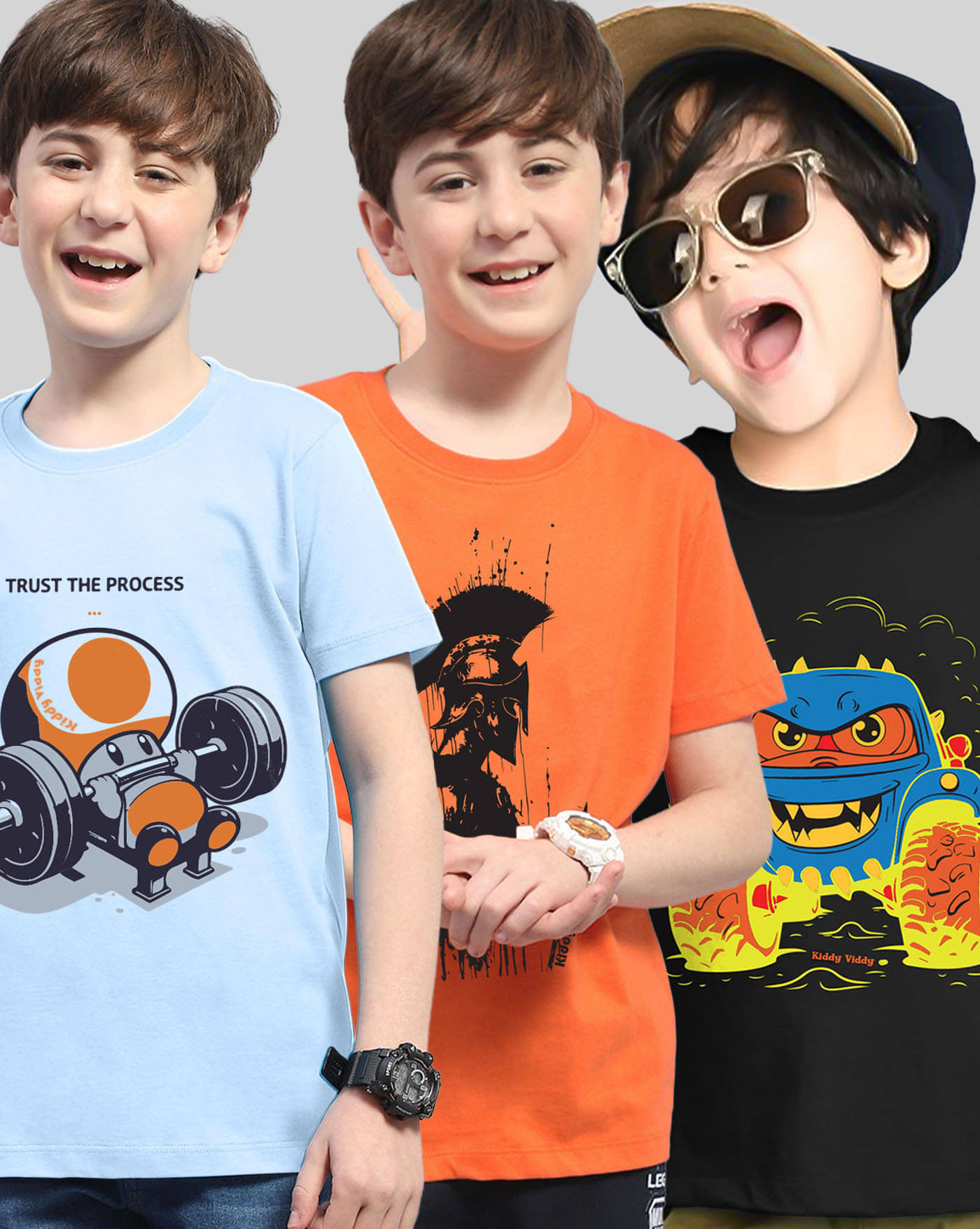     			KIDDY VIDDY Pack of 3 Boys Cotton Blend T-Shirt ( Orange )