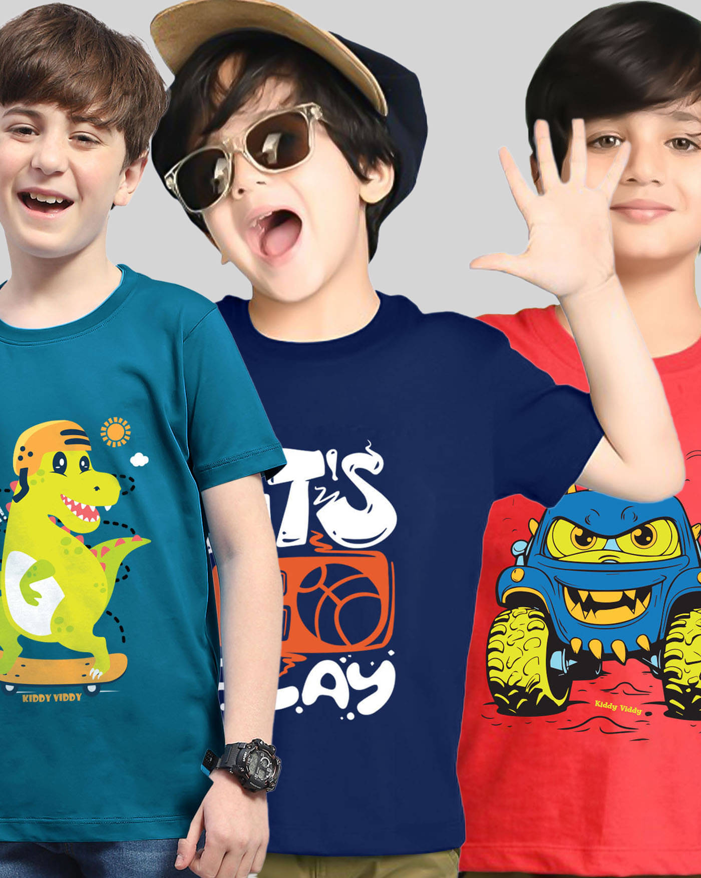     			KIDDY VIDDY Pack of 3 Boys Cotton Blend T-Shirt ( Navy Blue )