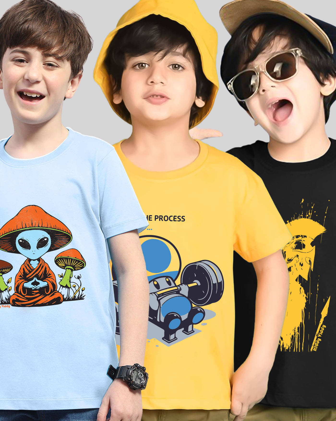     			KIDDY VIDDY Pack of 3 Boys Cotton Blend T-Shirt ( Yellow )