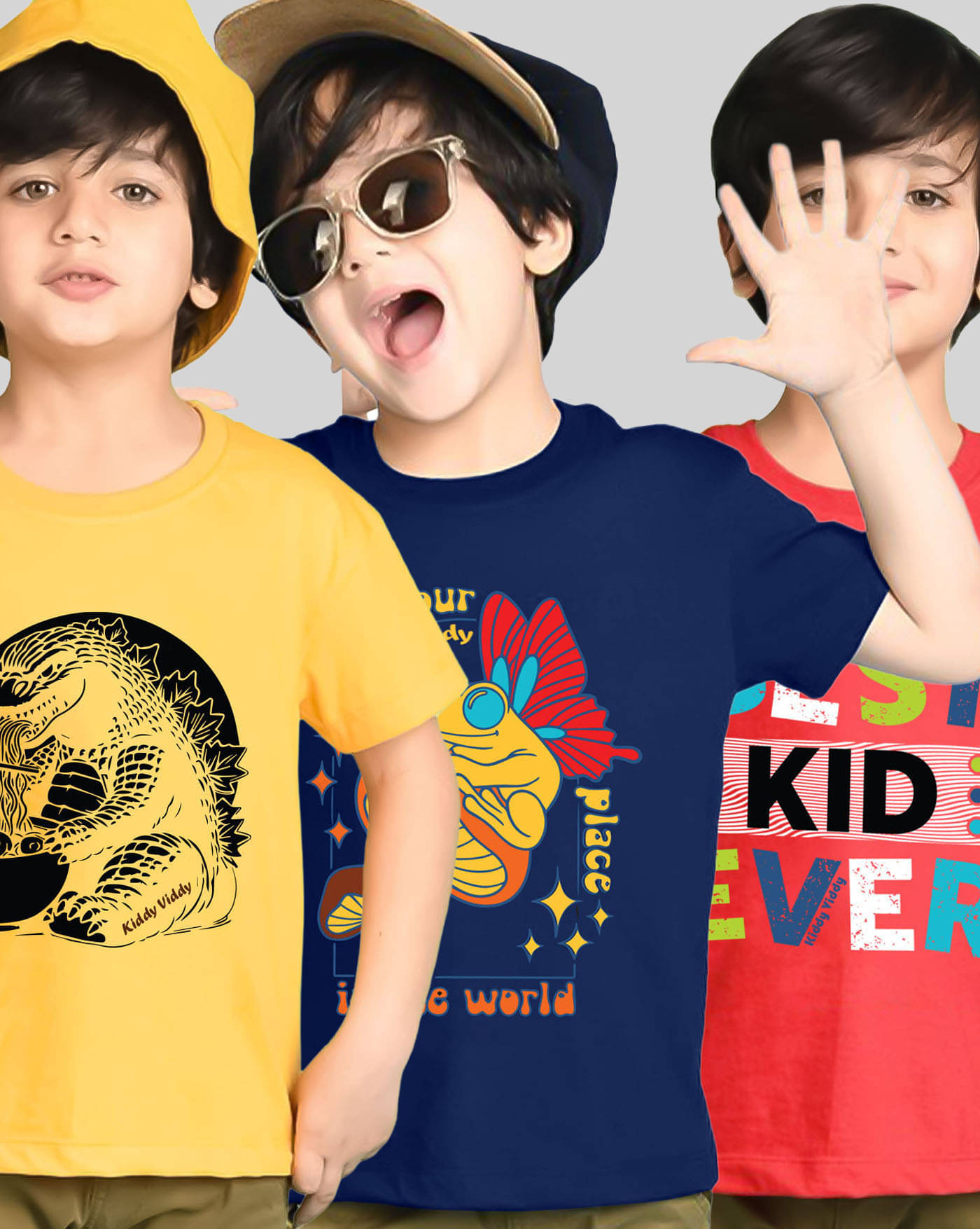     			KIDDY VIDDY Pack of 3 Boys Cotton Blend T-Shirt ( Navy Blue )